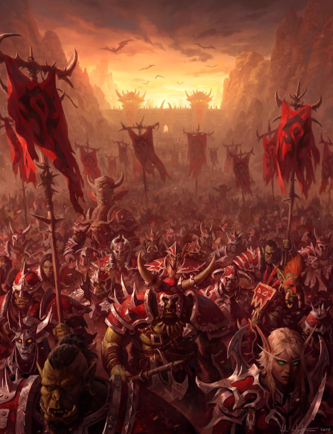 1080x1409 This official art of the Horde marching from Orgrimmar by Veli Nyström is so underrated. I love how everyone's armor has orcish themes, but each race has a bit of variation to