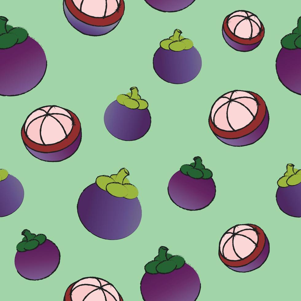 980x980 Mangosteen pattern seamless vector on green color background, fruit pattern seamless wallpaper