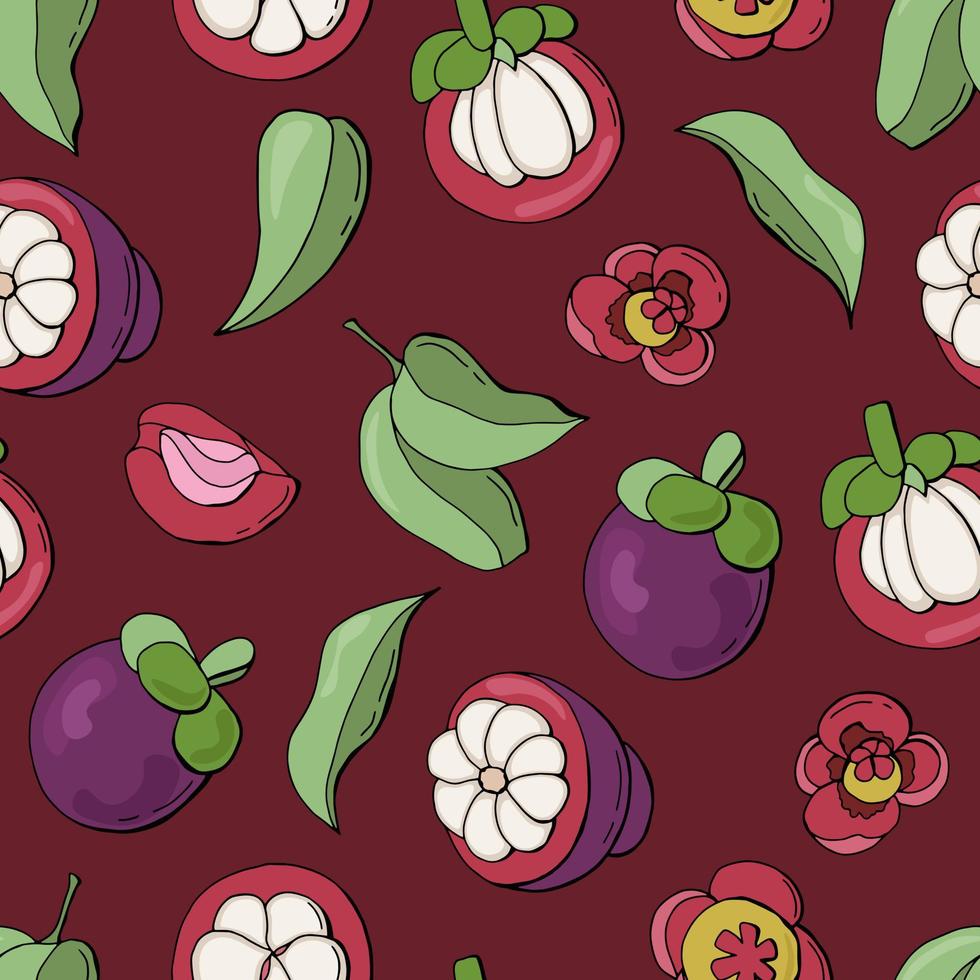 980x980 Mangosteen fruit seamless pattern. Design for fabrics, textiles, wallpaper, packaging, cafes