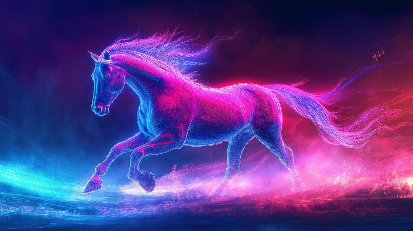 1749x980 Energetic Wild Horse in Neon Fields Galloping