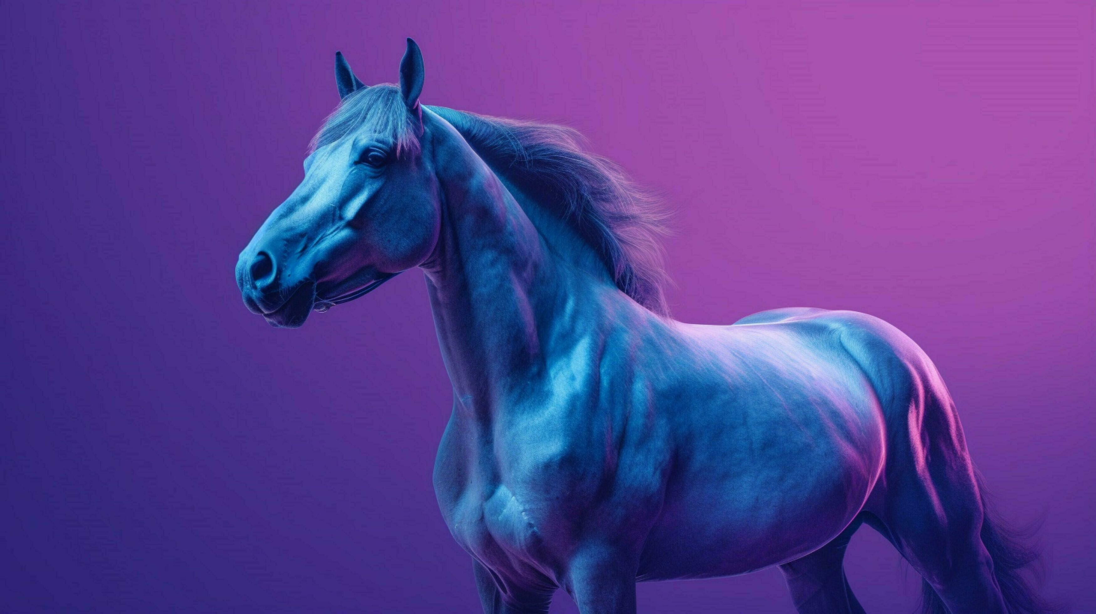 3498x1960 a blue horse with a purple background