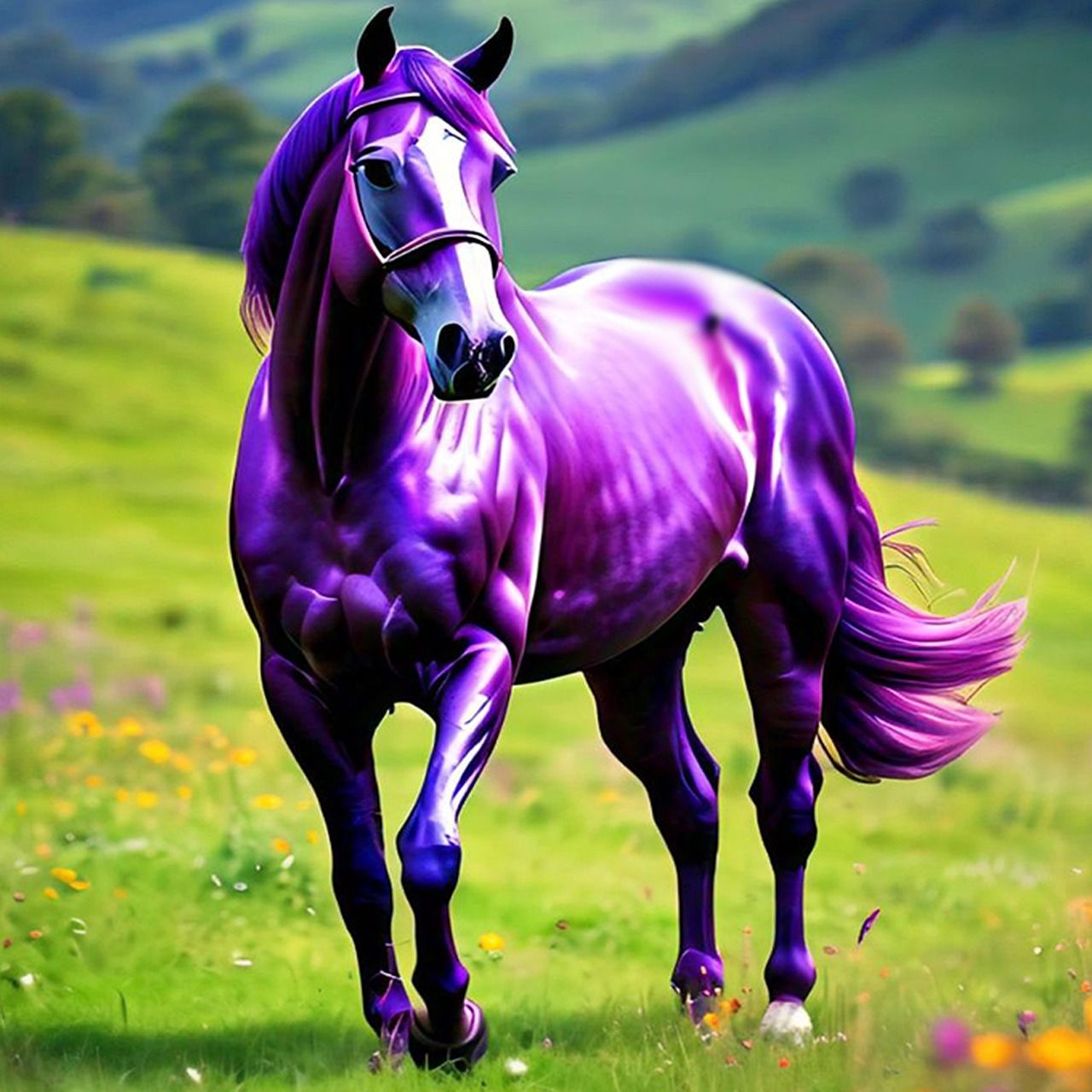 1280x1280 Download Ai Generated Horse Purple Horse. Royalty Free Stock Illustration Image