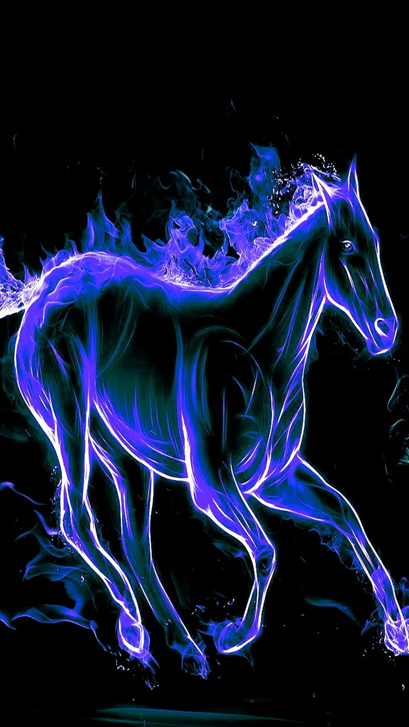 800x1422 Blue horse, aqua, black, flames, purple, vapour, HD phone wallpaper
