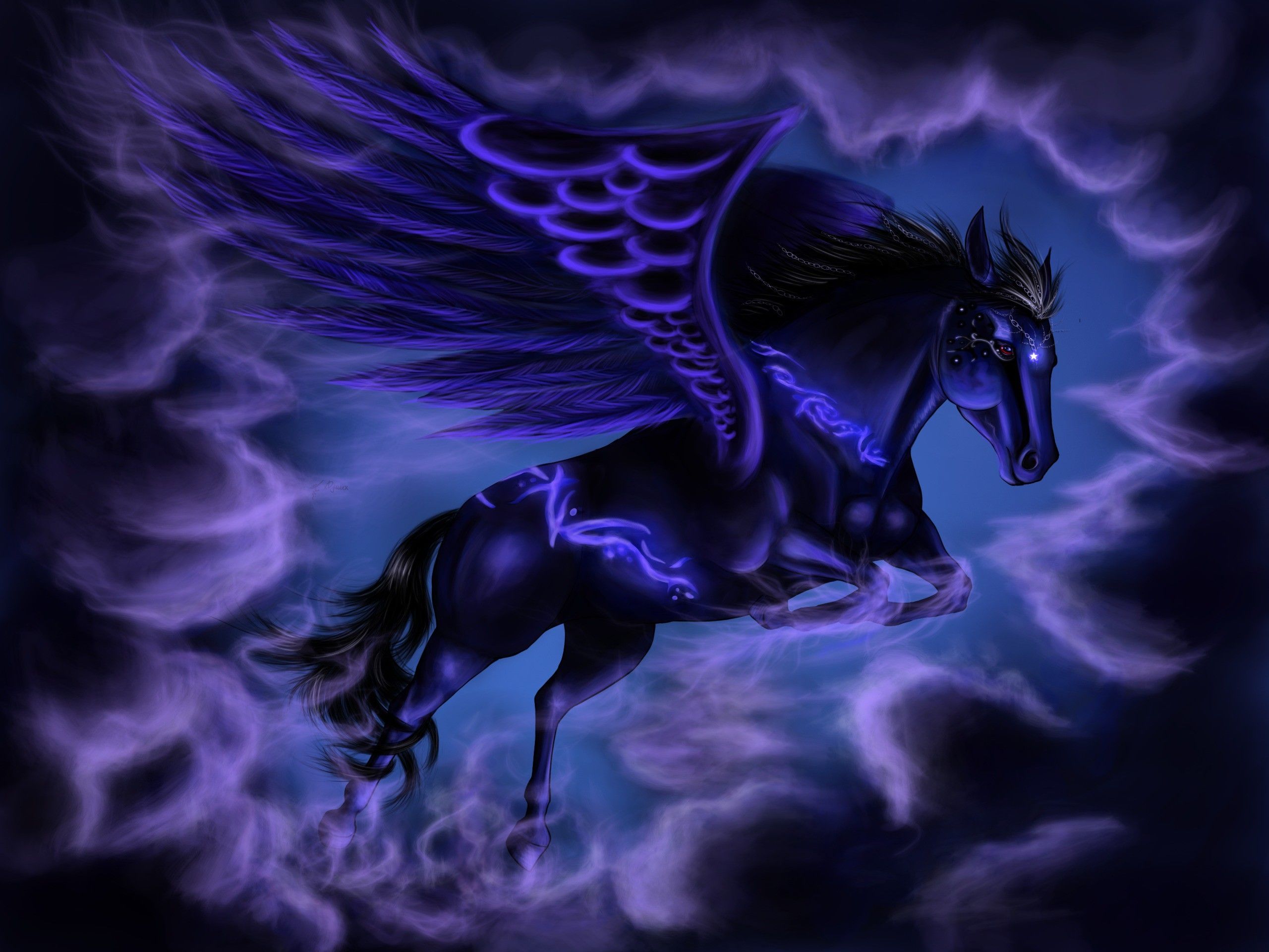 2560x1920 Phone wallpaper: Fantasy, Pegasus, Cloud, Horse, Purple, Wings, Fantasy Animals 377199