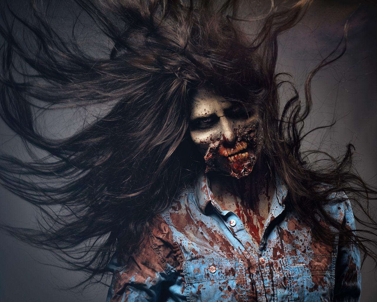 1280x1024 Wallpaper Scary zombie, girl, hair, creative picture 1920x1200 HD