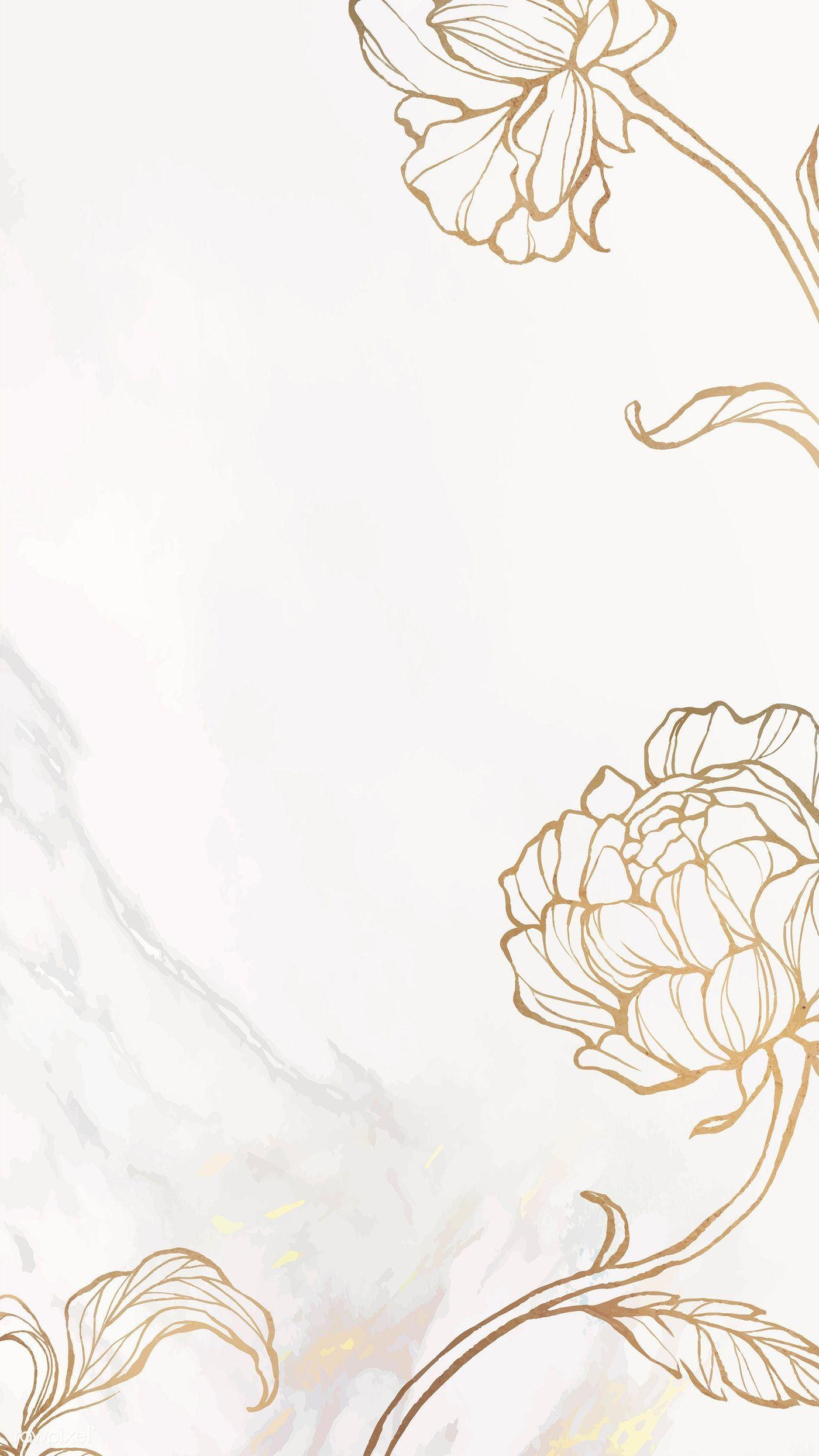 1400x2488 Download premium vector of Gold floral outline on marble background mobile. Gold wallpaper background, Flower background wallpaper, Floral background