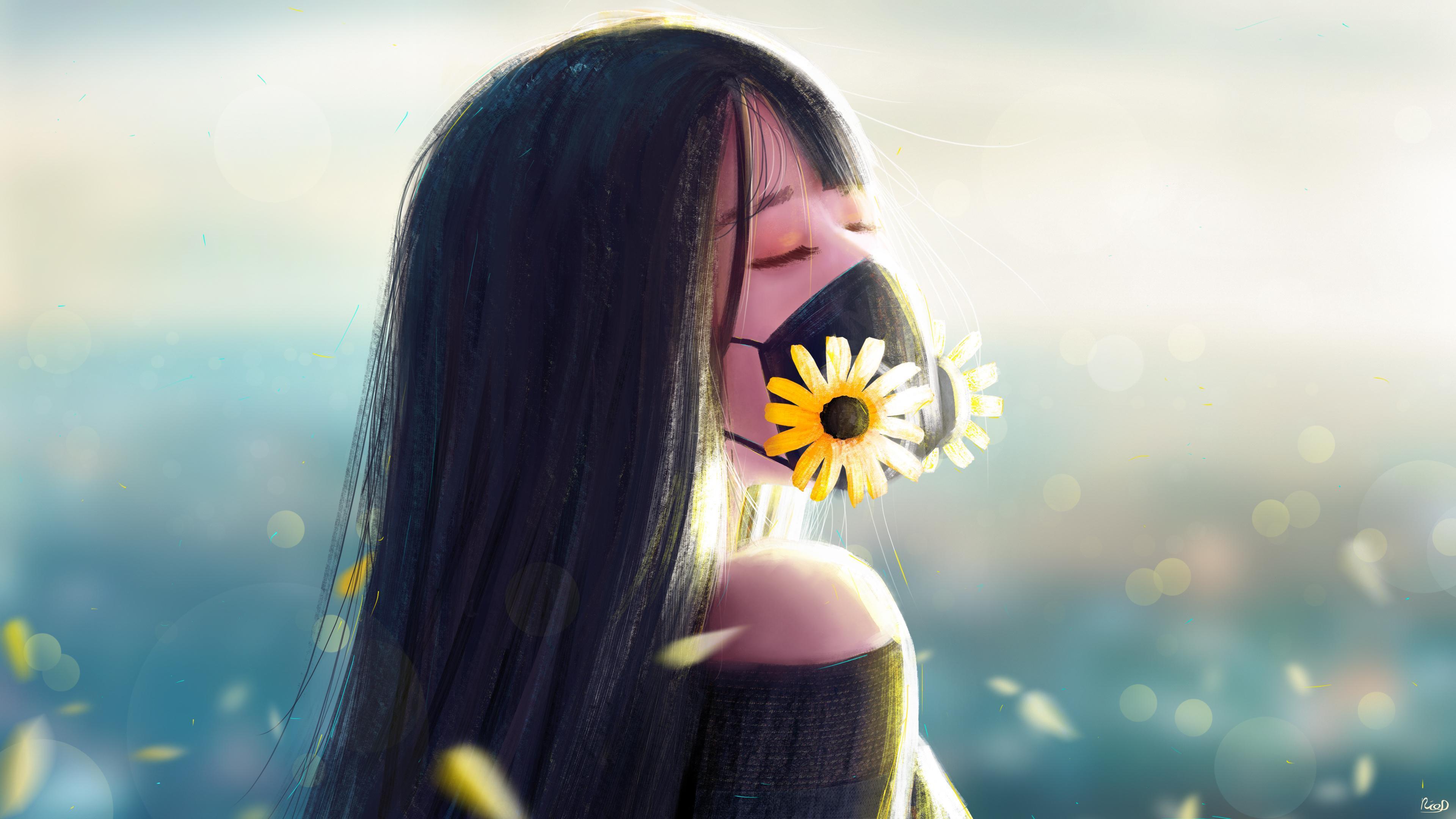 3840x2160 Girl Using Respirator Mask Anime Wallpaper