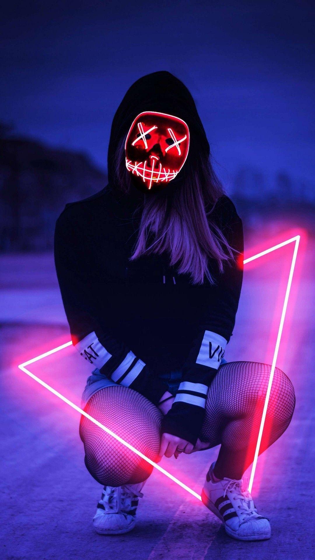 1080x1920 Led Mask Wallpaper Girl
