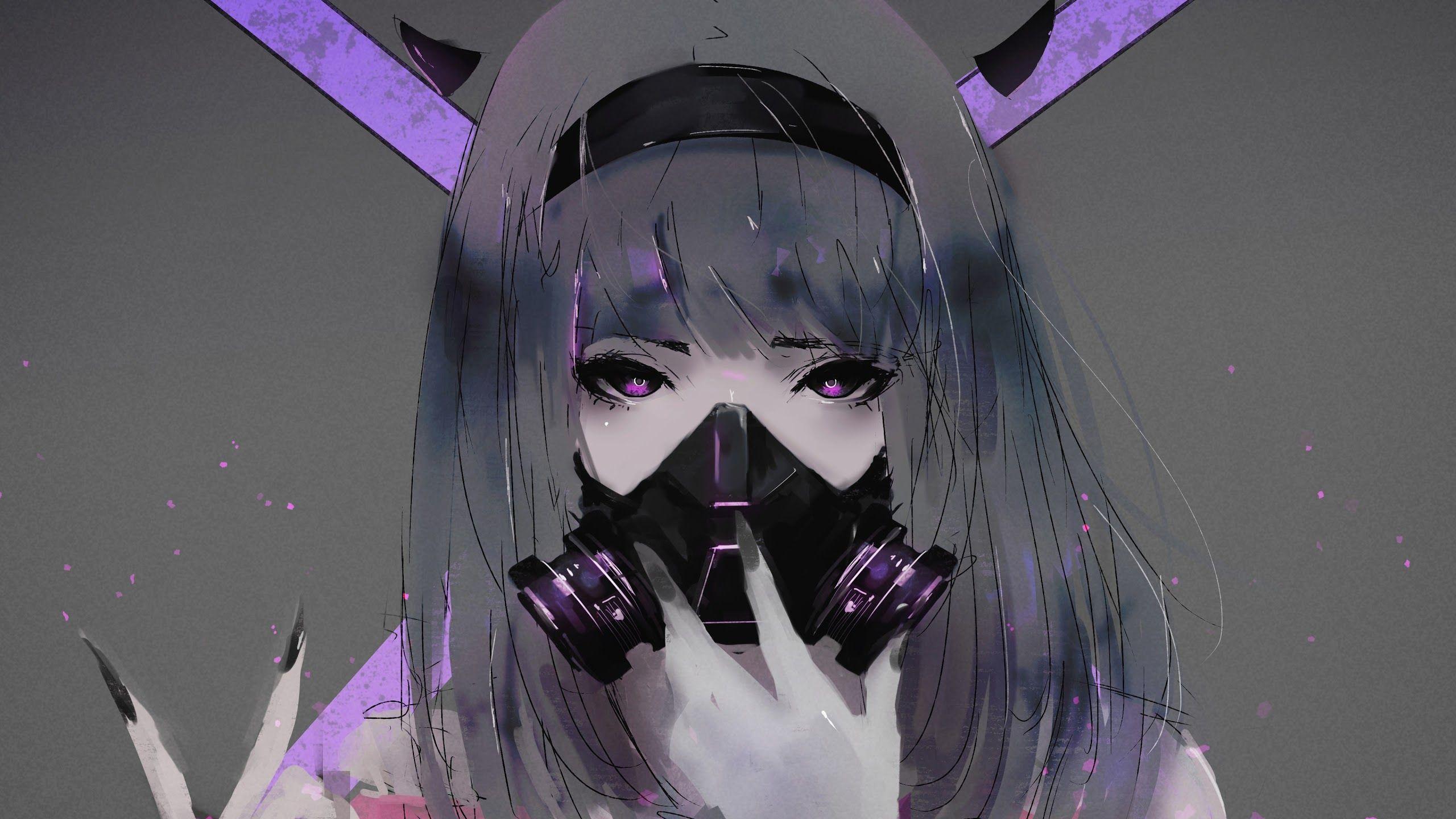 2560x1440 Anime Girl Gas Mask 4K 3840x2160 Wallpaper