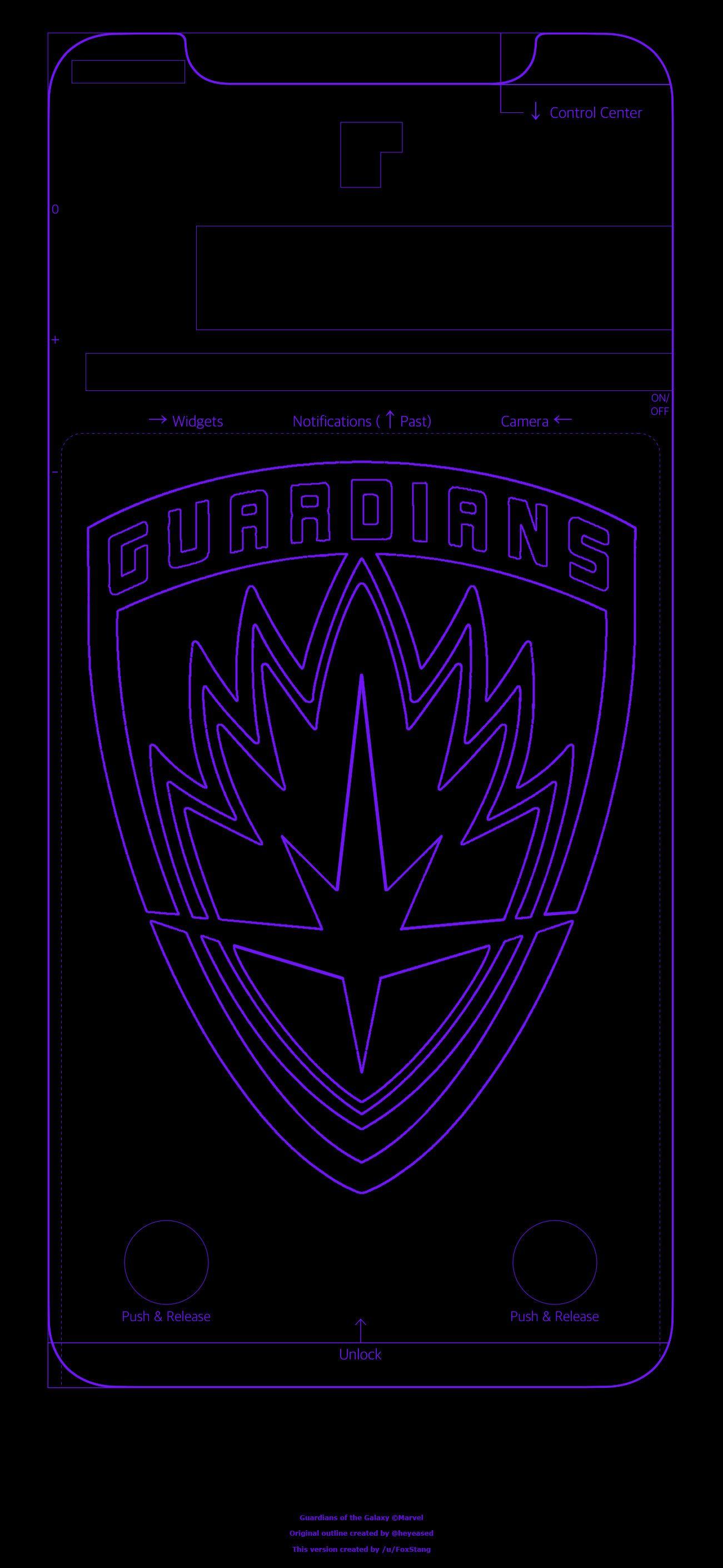 1301x2820 Guardians of the Galaxy themed background with outline and notch