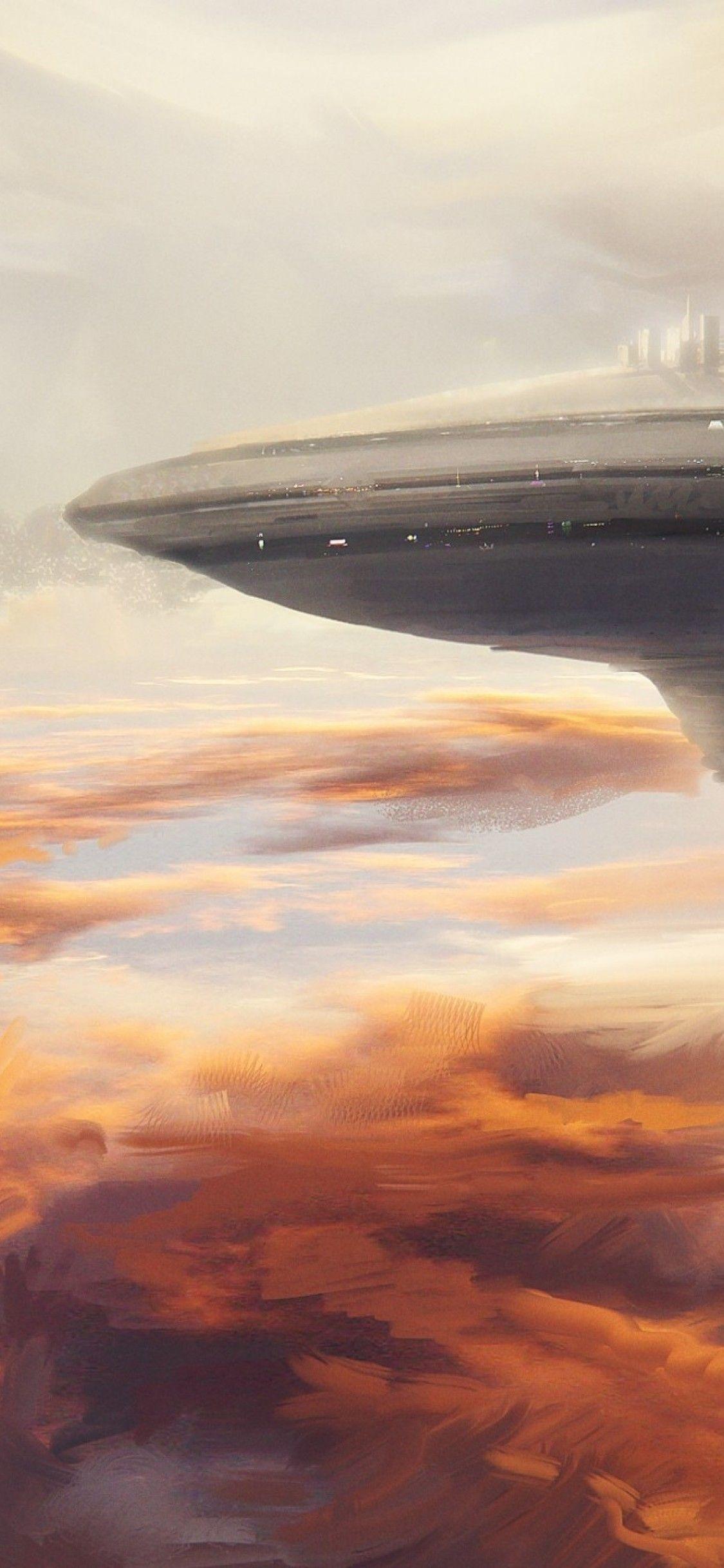 1125x2436 Download 1125x2436 Star Wars, Clouds, Spaceship City Wallpaper