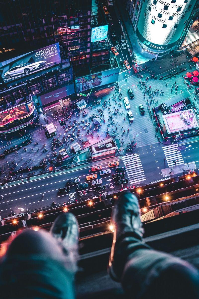800x1200 Download wallpaper 800x1200 night city, top view, legs, roof