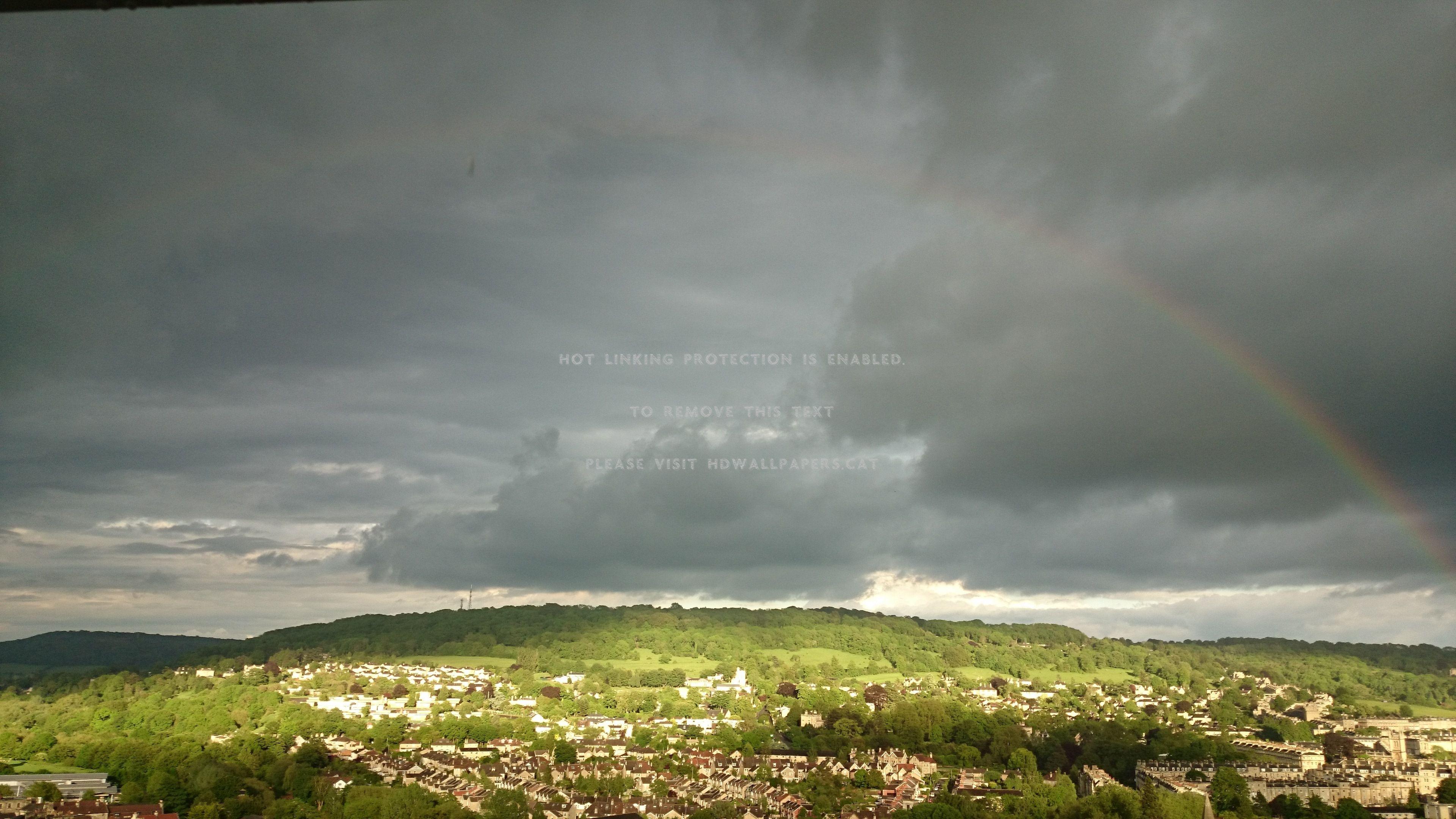 3840x2160 black cloud city of bath rainbow weather