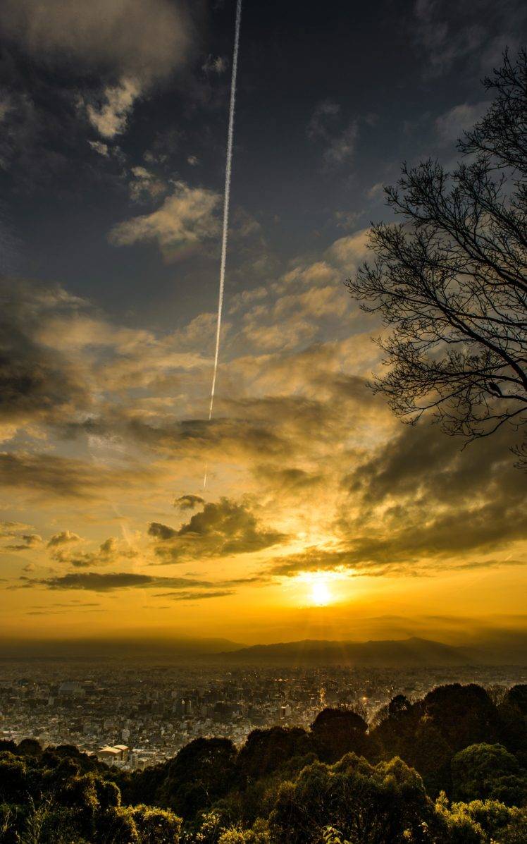 748x1197 sunset, Horizon, Clouds, City, Portrait display Wallpaper HD