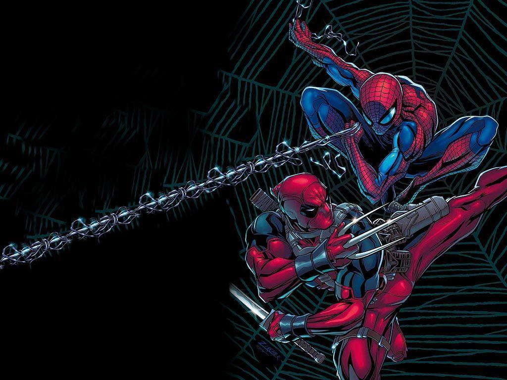 1024x768 Spider Man Deadpool HD Wallpaper