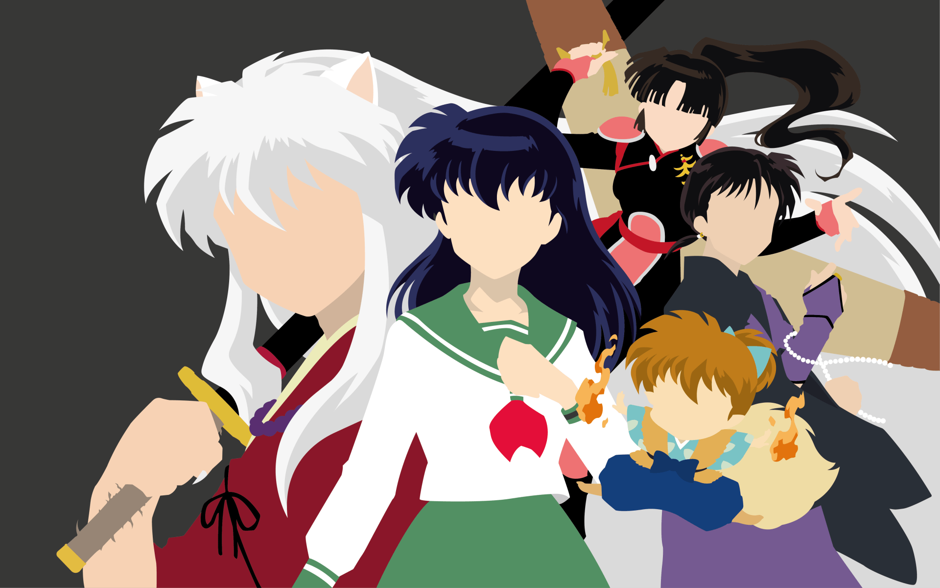 1920x1200 InuYasha: Kagome, InuYasha, Sango, Miroku & Shippō