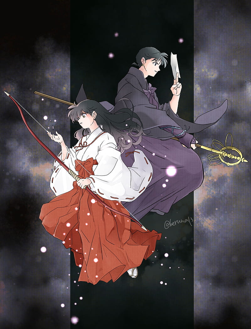 800x1048 Higurashi kagome, inuyasha, miroku, japanese clothes, bow, Anime, HD phone wallpaper