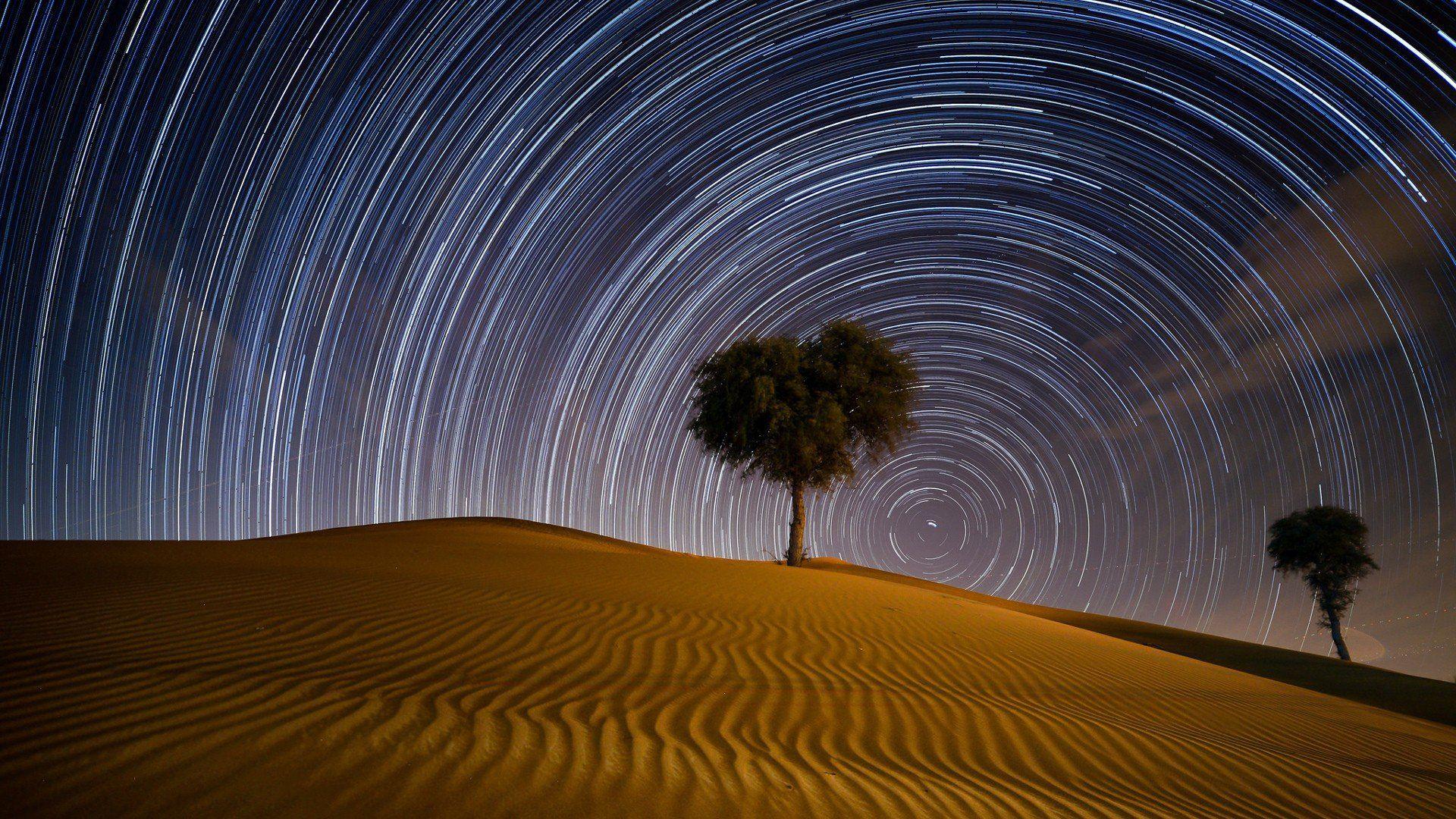 1920x1080 desert, Night, Star trails, Dubai Wallpaper HD / Desktop