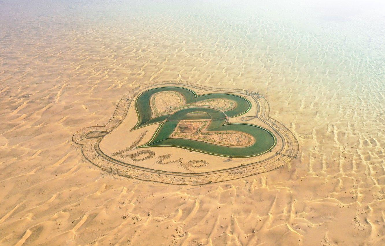 1332x850 Wallpaper Love, Desert, Dubai, UAE, Romance, The lake of love