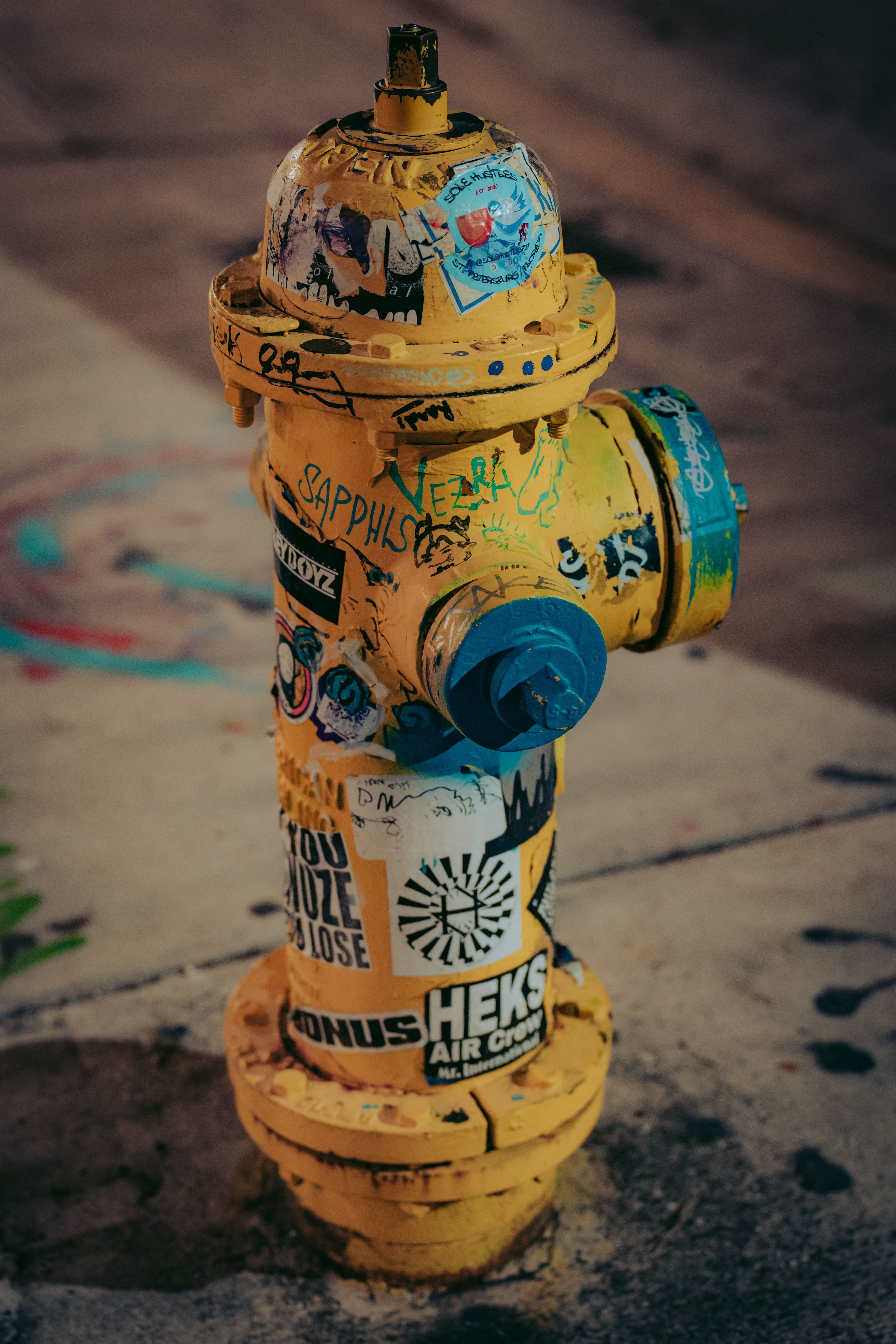 4443x6664 Yellow Fire Hydrant with Stickers · Free