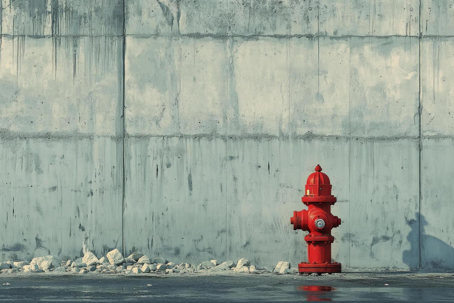 1470x980 Vibrant Red Fire Hydrant Close Up Standing in Water Puddle