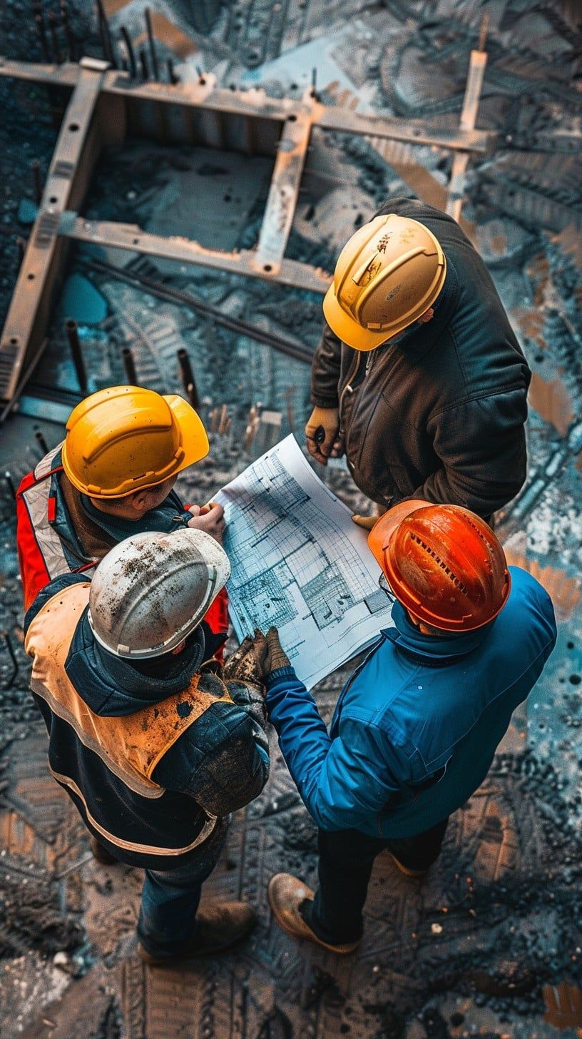 816x1456 Free Construction Team Meeting Image, Teamwork, Blueprint