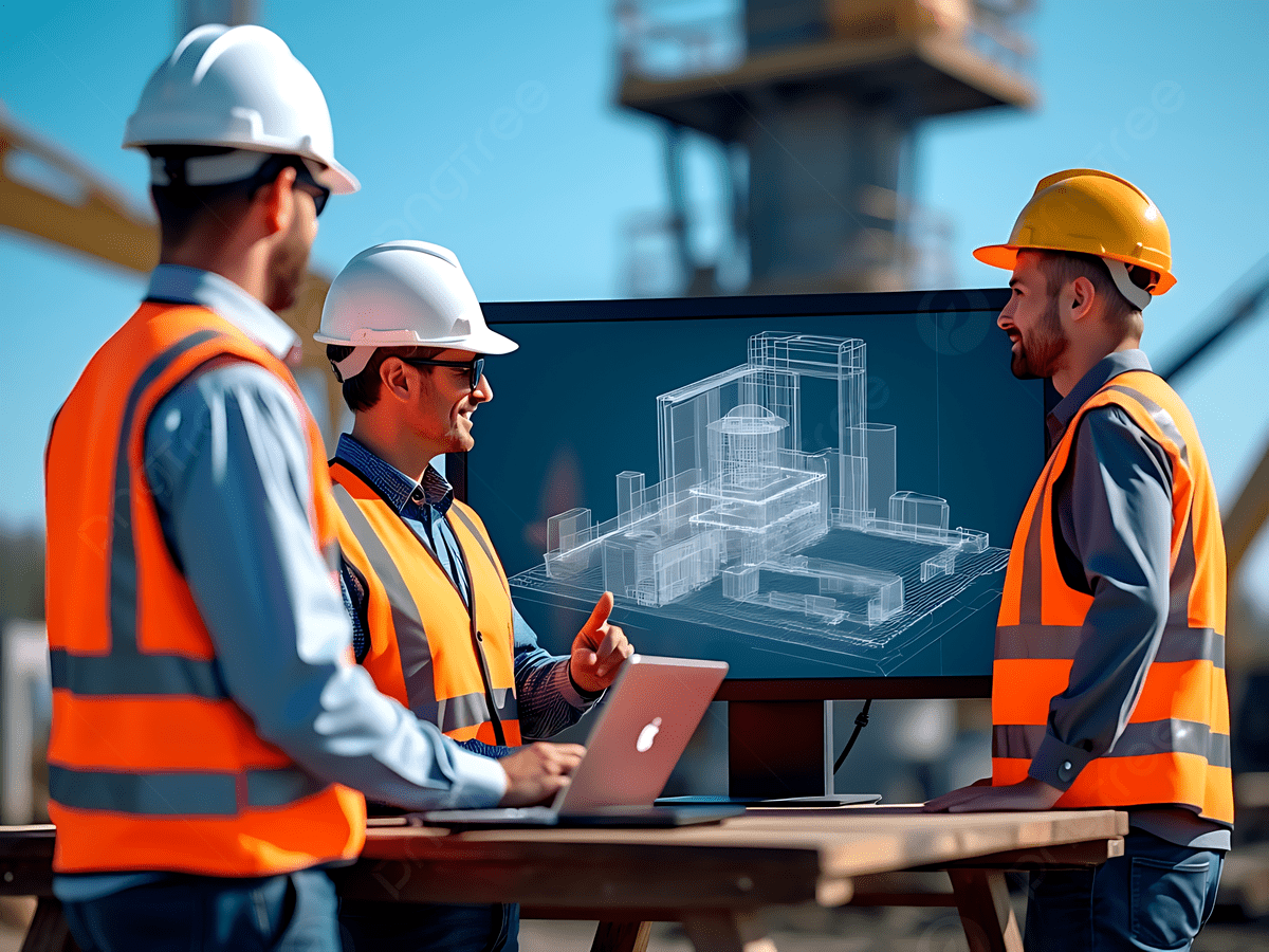 1200x900 Engineering Team Collaborating On Industrial Site With 3D Model Display, Industrial Site, Engineering Team, 3D Modeling Background Image And Wallpaper for Free Download