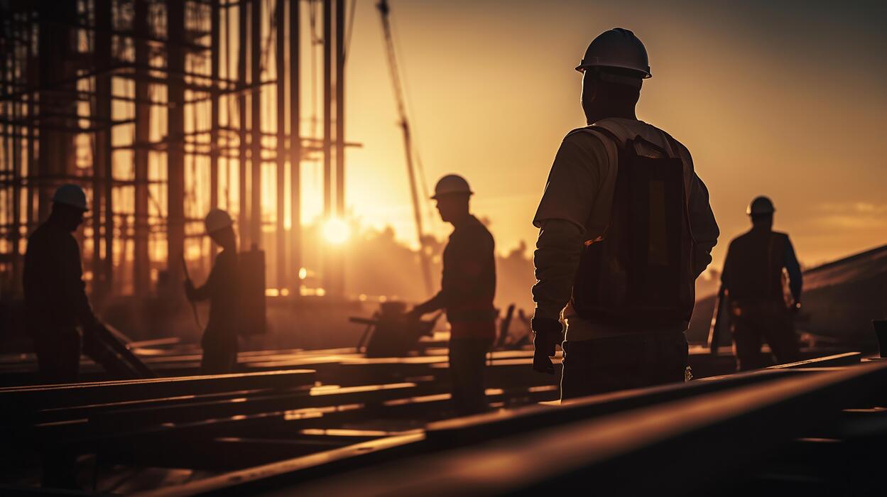 1249x700 AI generated a team of workers at dawn at a construction site. builders constructing a building, engineering work