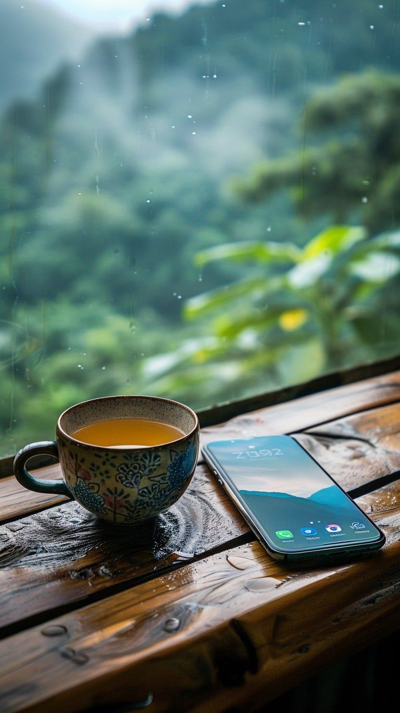 816x1456 Download Morning Tea Break Image, Smartphone, Rain