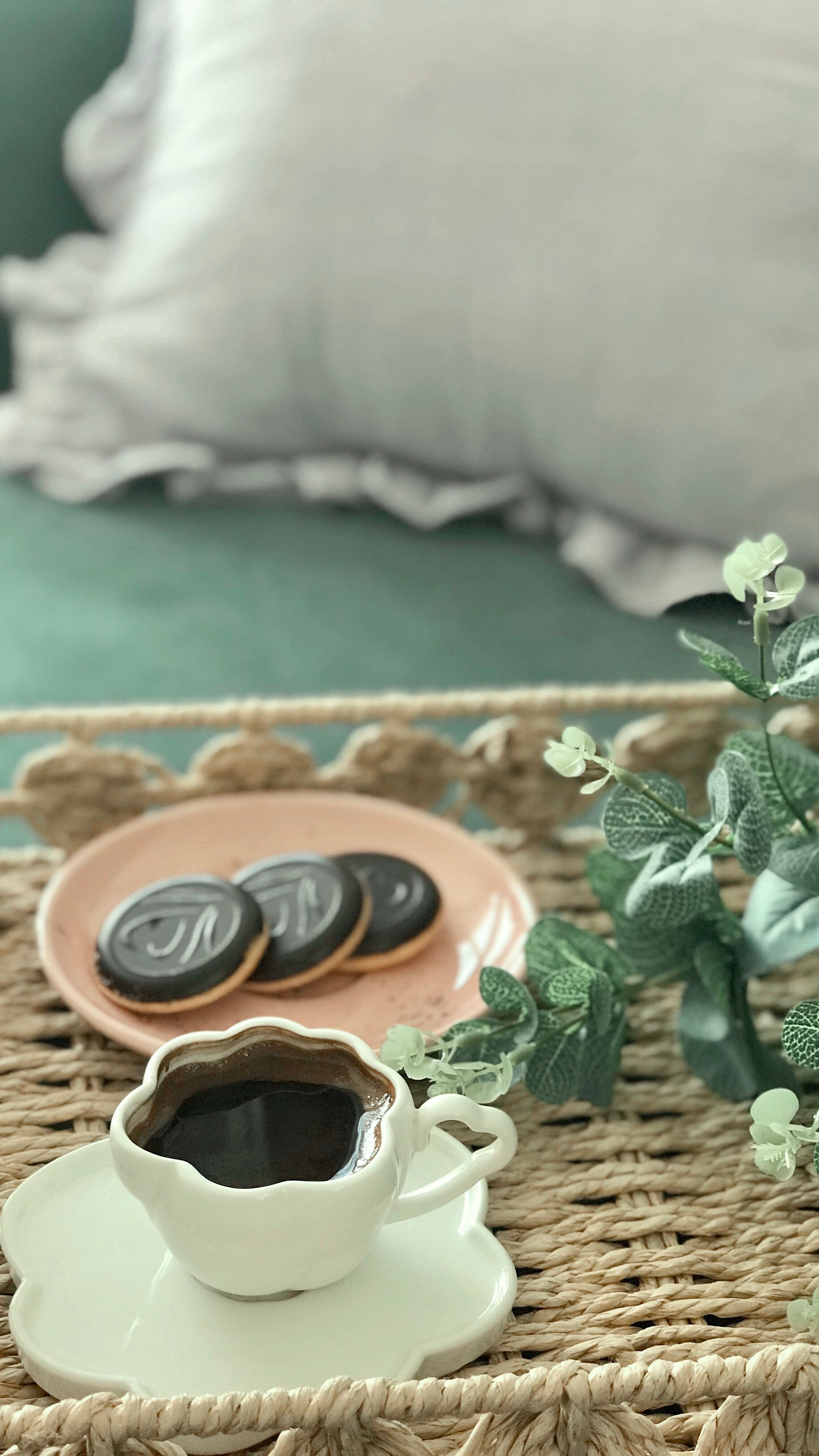 2267x4032 Cozy Coffee Break with Cookies and Greenery · Free