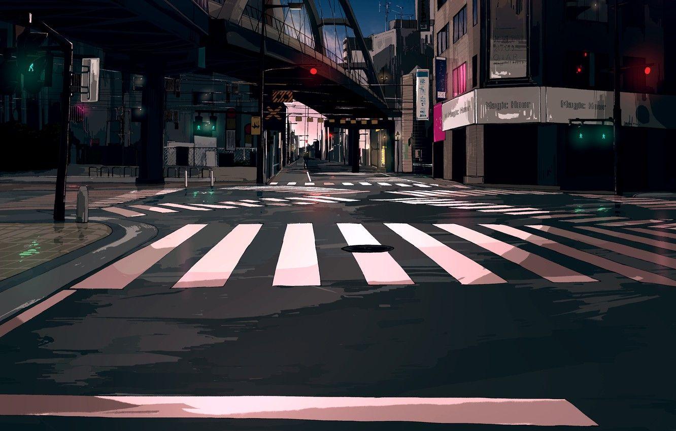 1332x850 Wallpaper road, street, the evening, empty, traffic lights image