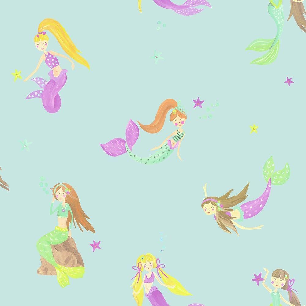 1000x1000 Arthouse Mermaid World Pattern Childrens Wallpaper Star Fish Sea