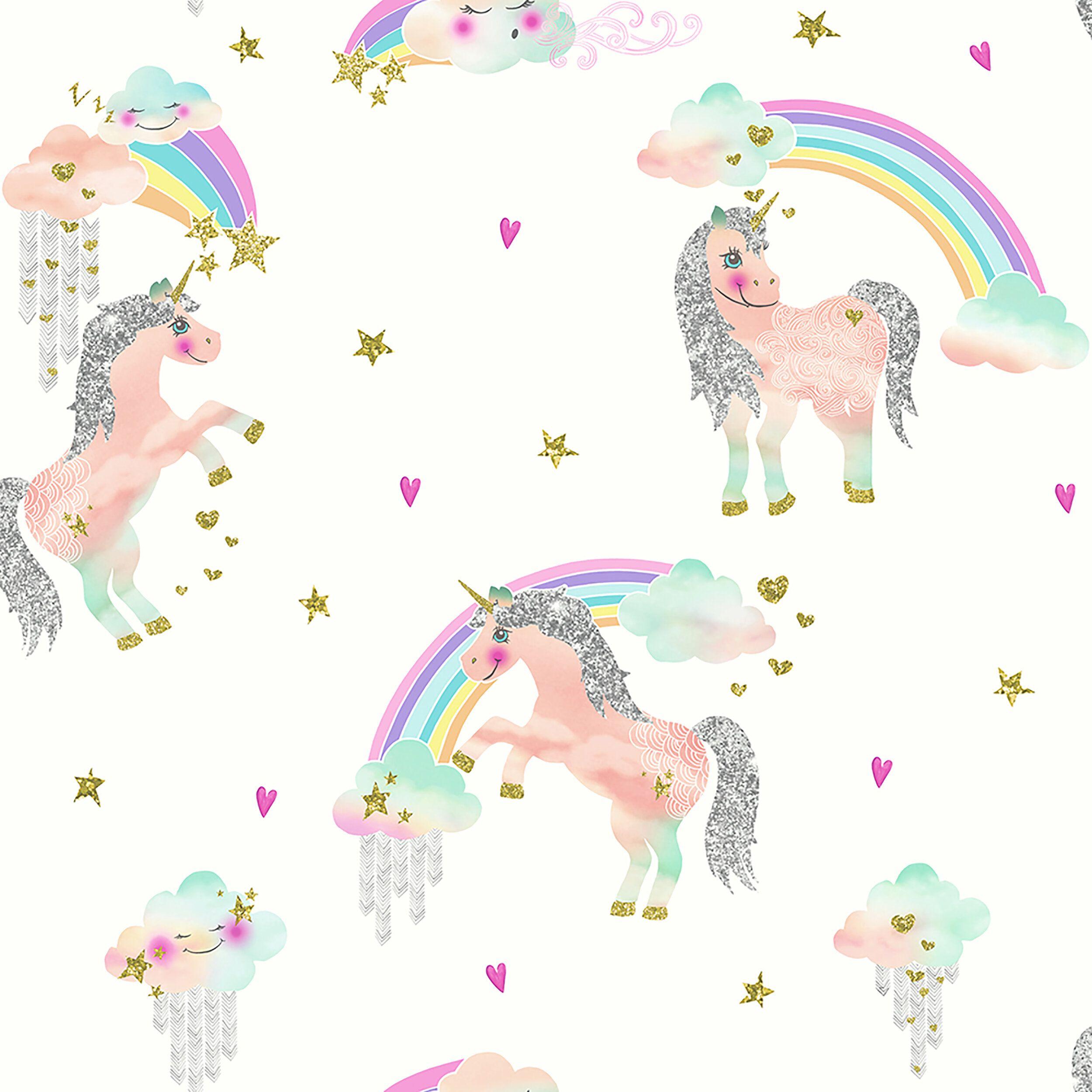 2500x2500 Harriet Bee Deatsville Rainbow Unicorn 31.5' x 21.5 Glitter
