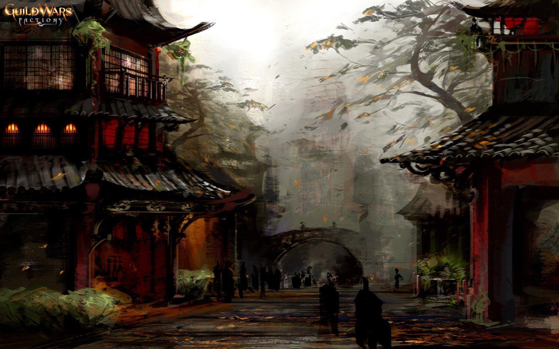 1920x1200 Asian architecture China Chinese guild Guild Wars katana nightfall