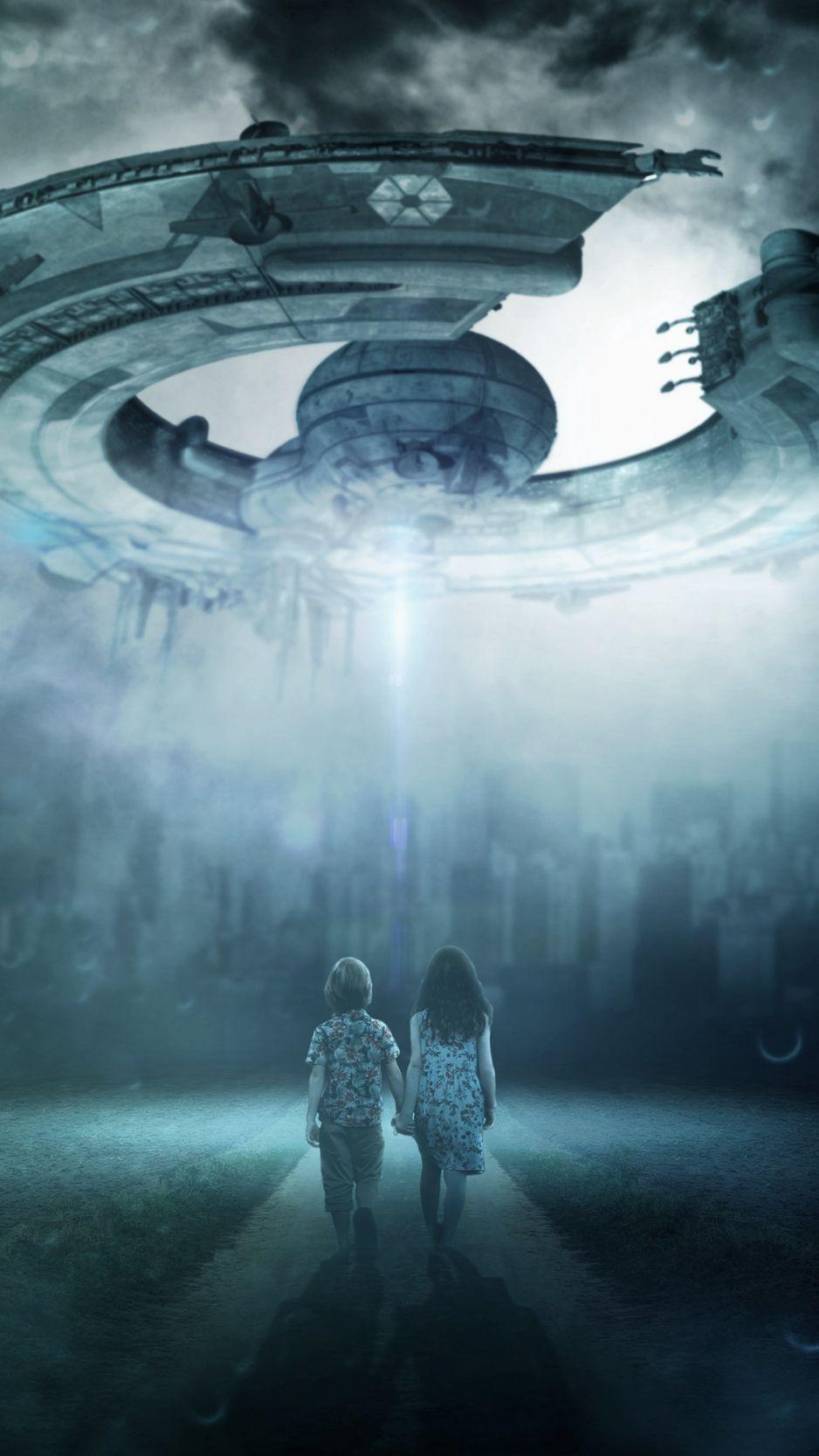 938x1668 Download wallpaper 938x1668 ufo, children, space ship, photohop