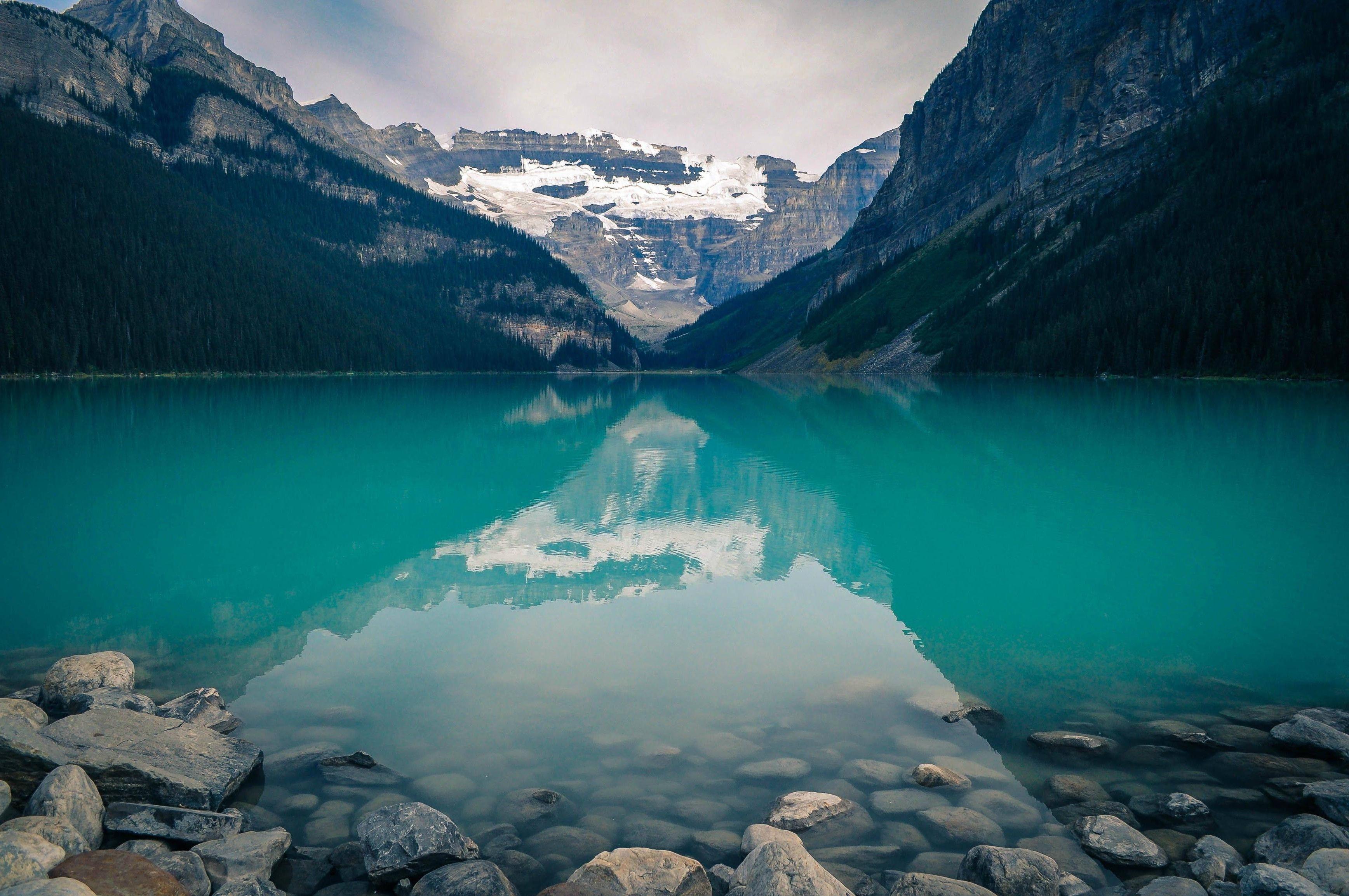 3473x2307 lake, Banff National Park, Alberta, Canada, Mountain, Reflection, Rock Wallpaper HD / Desktop and Mobile Background