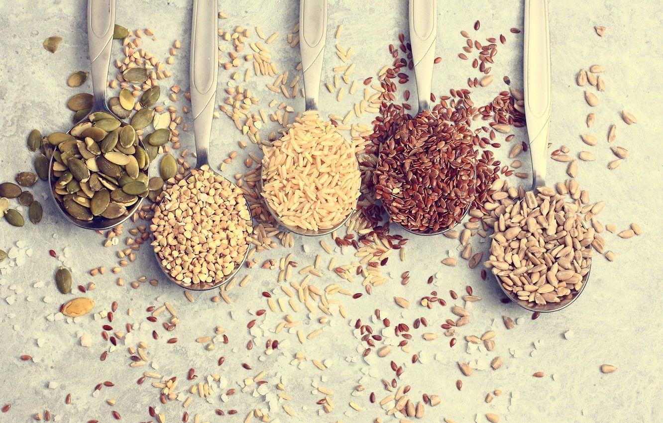 1332x850 Wallpaper pumpkin, figure, cereals, seeds, sunflower, spoon, Krupa