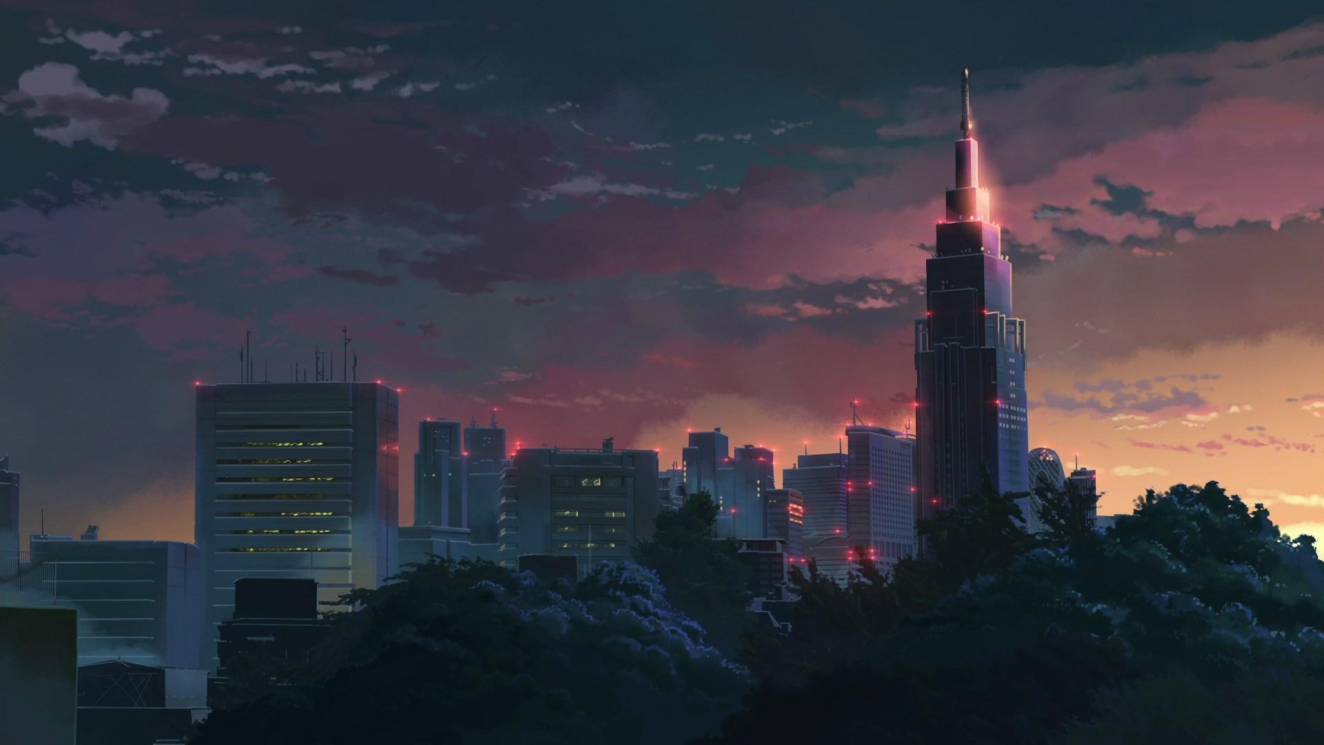 1920x1080 City Sunset Illustration Wallpaper