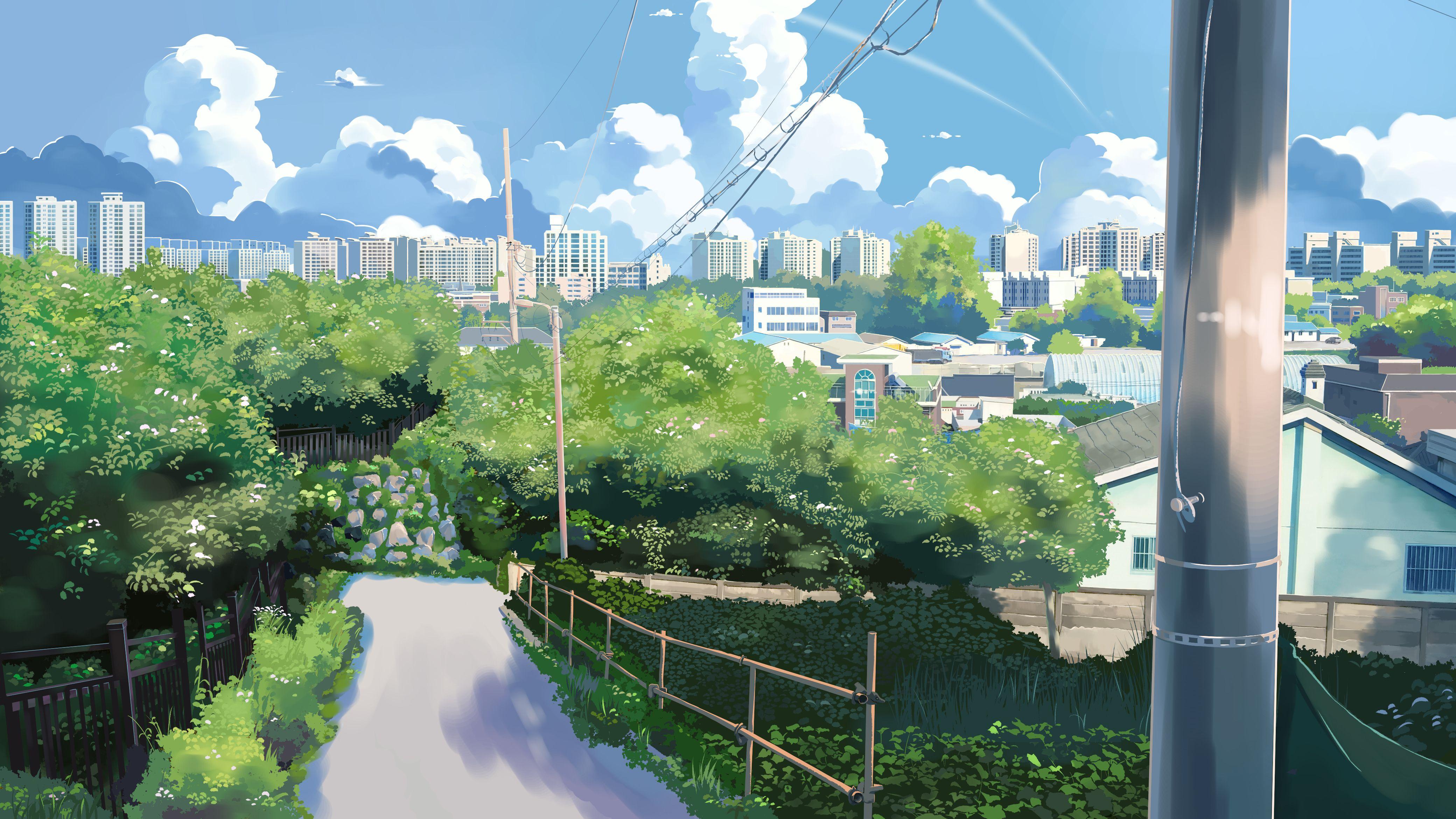 4160x2340 #trees, #sky, #city, #illustration, #clouds, wallpaper