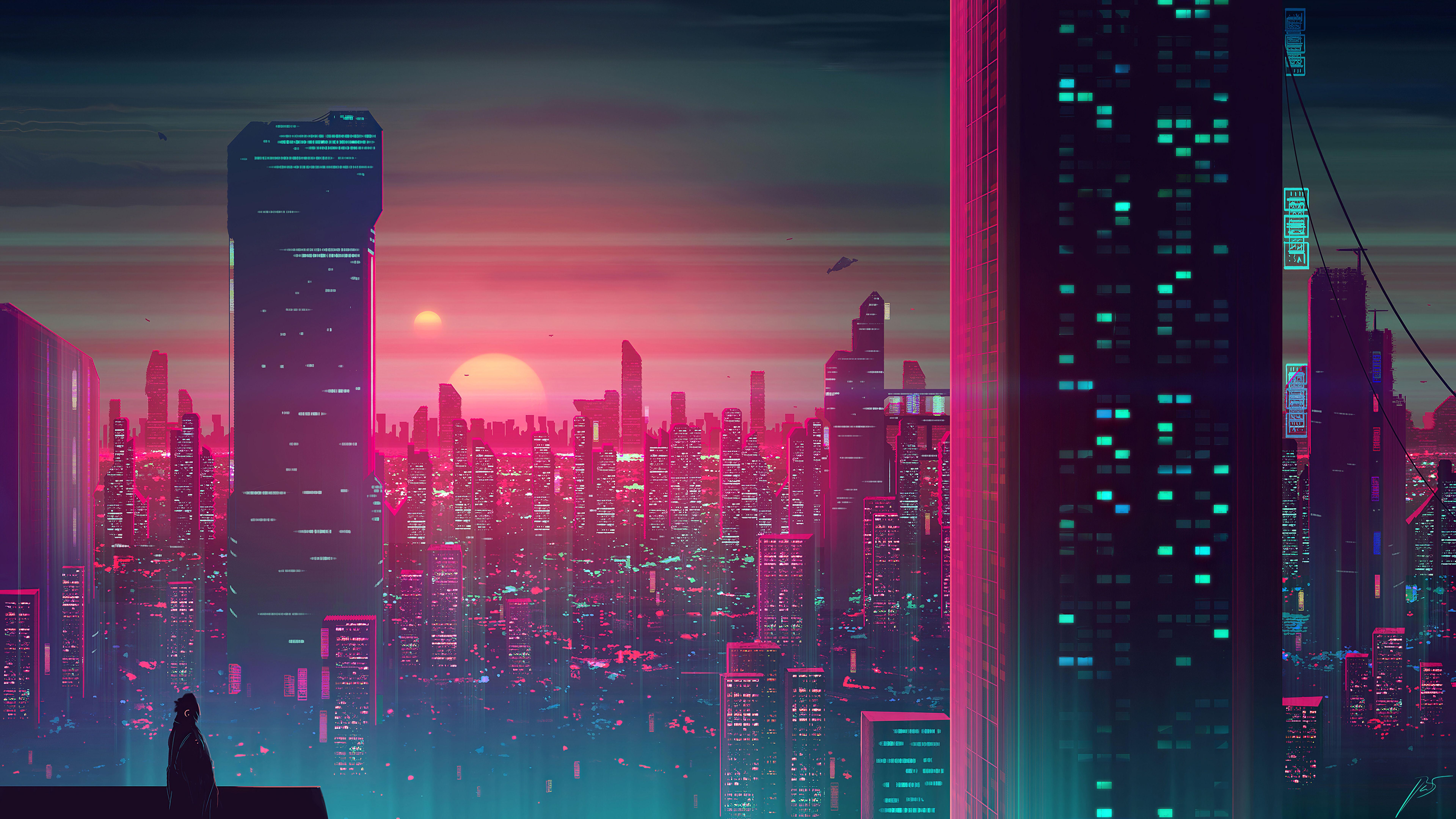7680x4320 Sunset, City, Sci Fi, Illustration, Digital Art, 8K