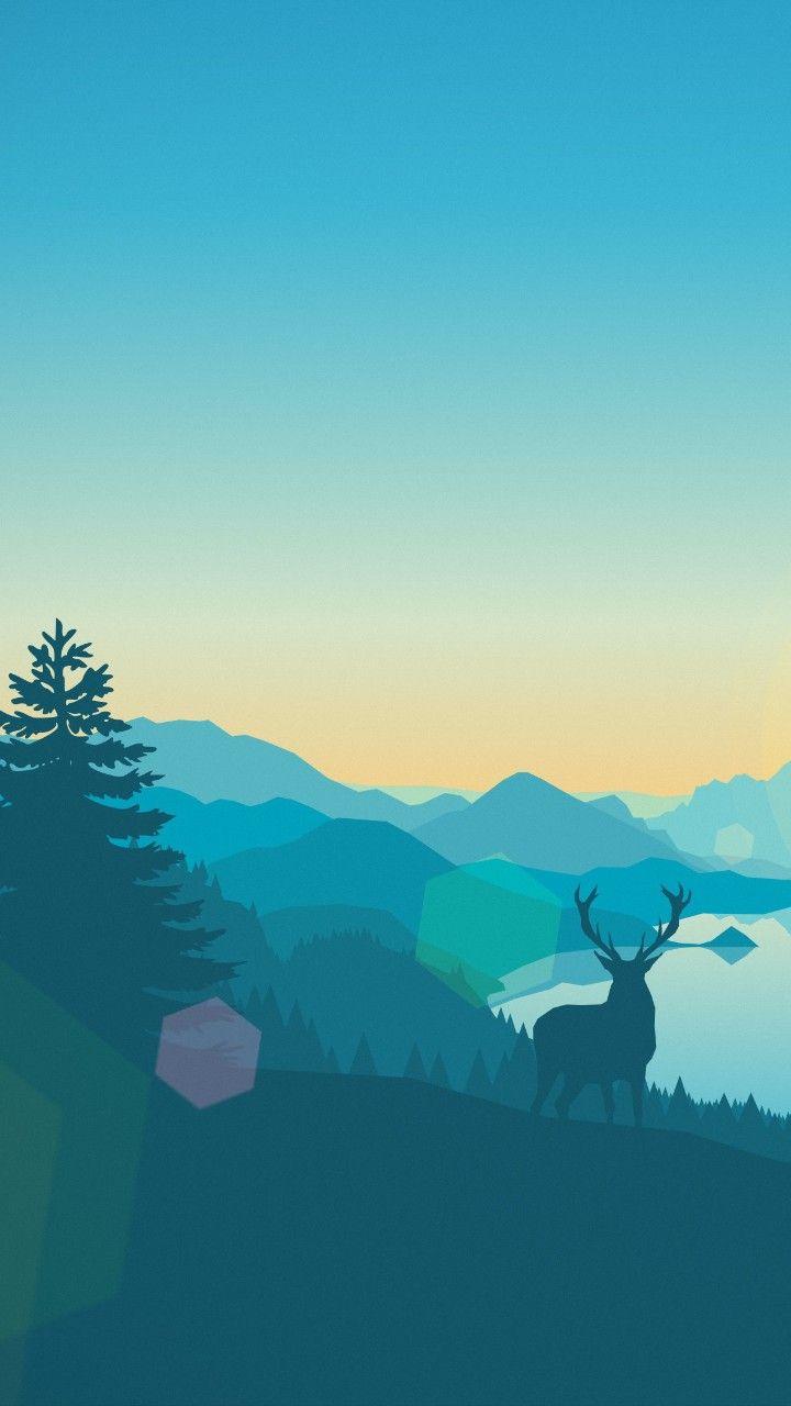 720x1280 Phone wallpaper Landscape illustration #deer #nature #blue