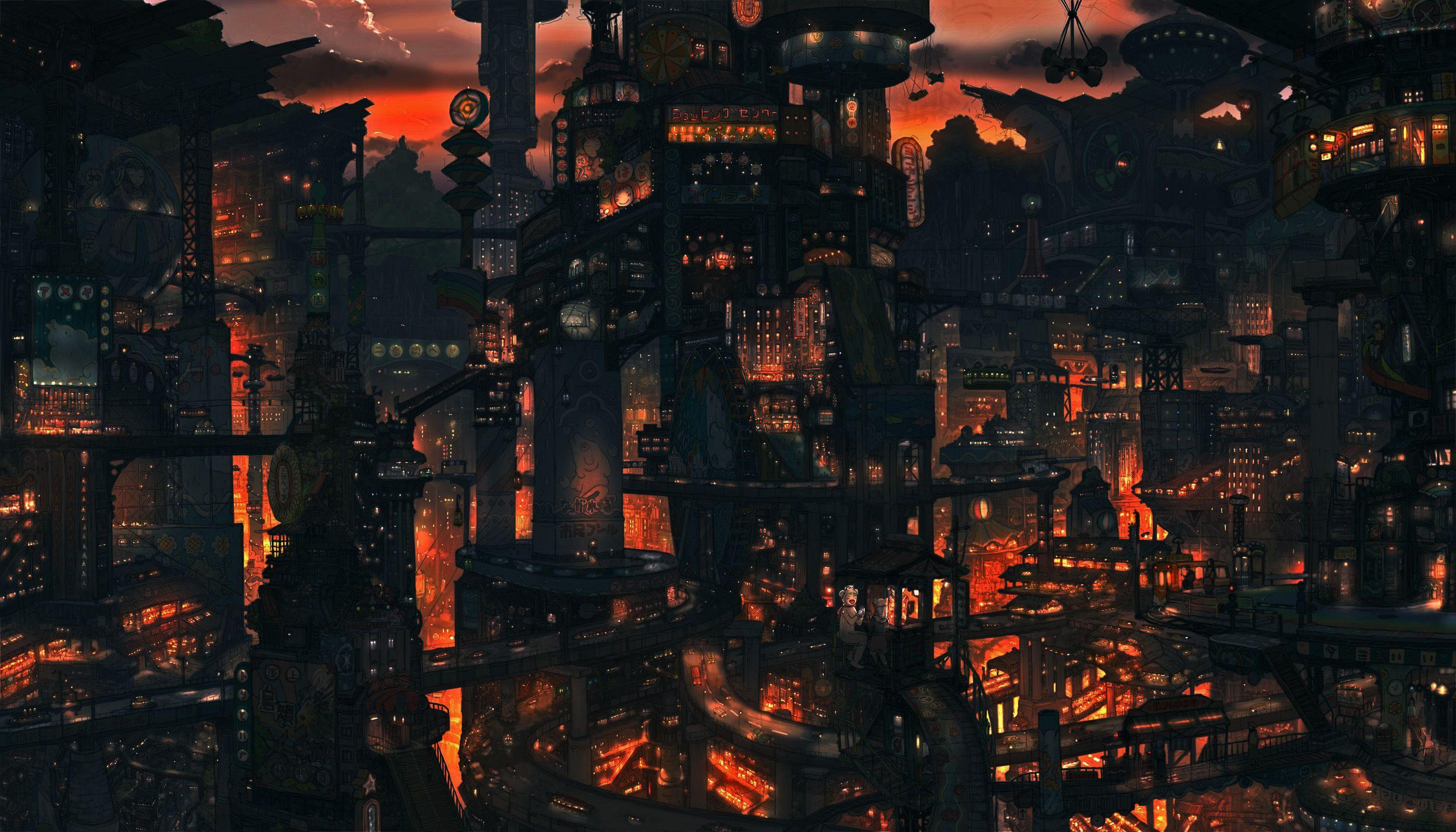2800x1600 Anime Cityscape Wallpaperx1600
