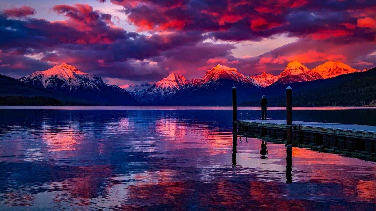 1600x900 Calm Waters Colorful Clouds Wallpaper