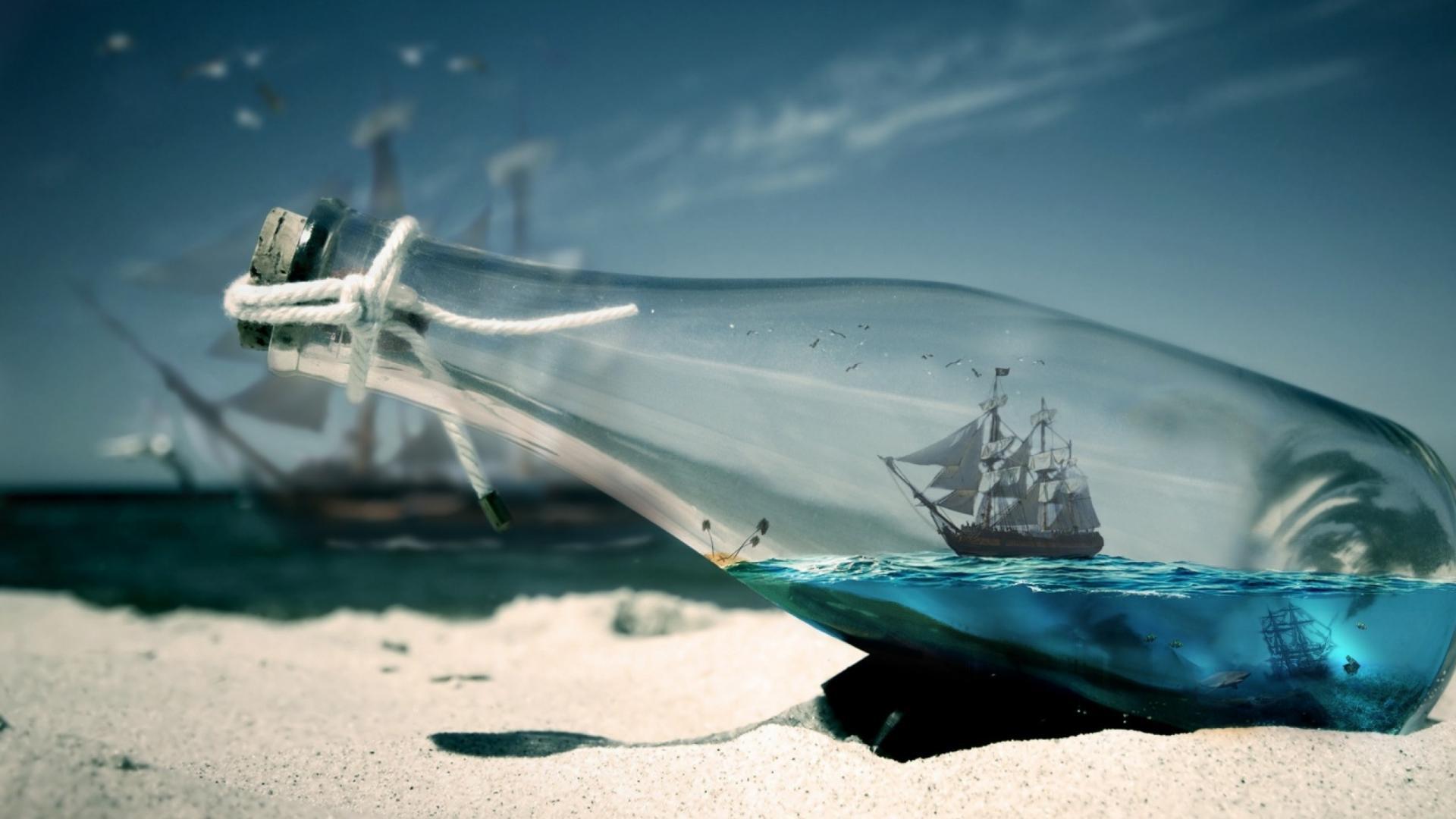 1920x1080 Free download Water Bottle Sea Ships HD Wallpaper of Water