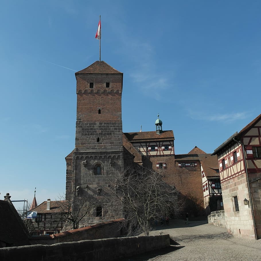 910x910 HD wallpaper: Castle, Nuremberg, Bavaria, Germany, history, clock