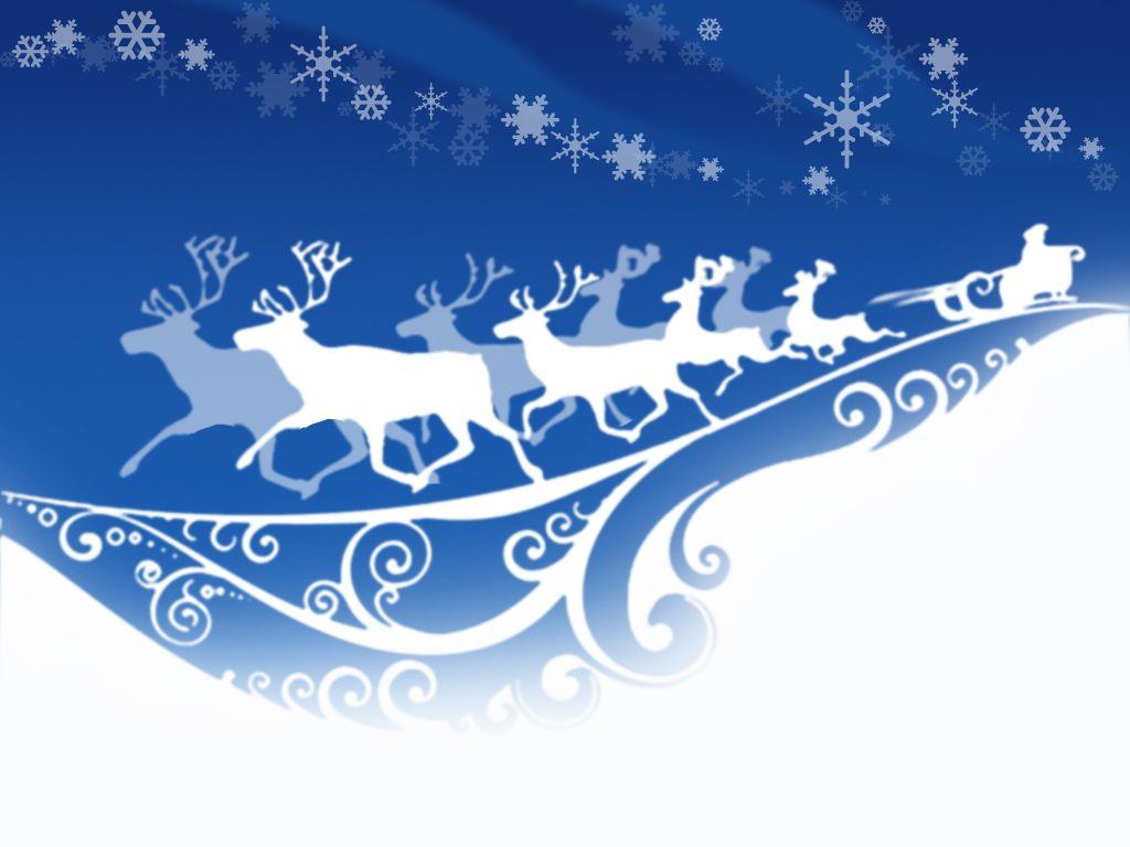 1024x768 Christmas Santa Flying Reindeer Sleigh Wallpaper Download