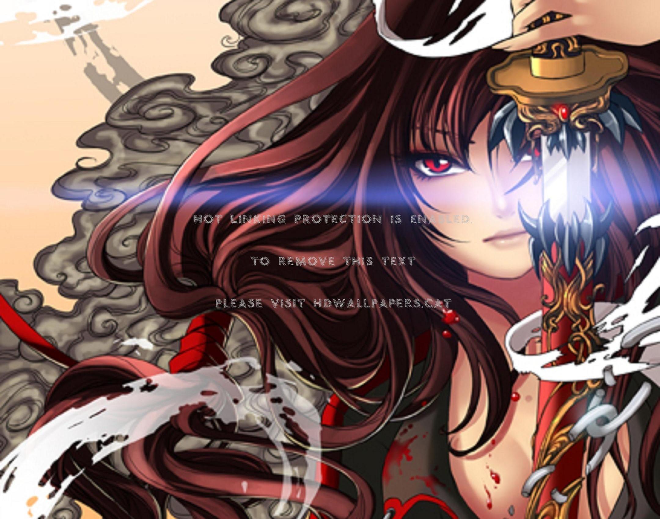 2160x1700 Saya Kisaragi Brown Hair Sword Blood C Red
