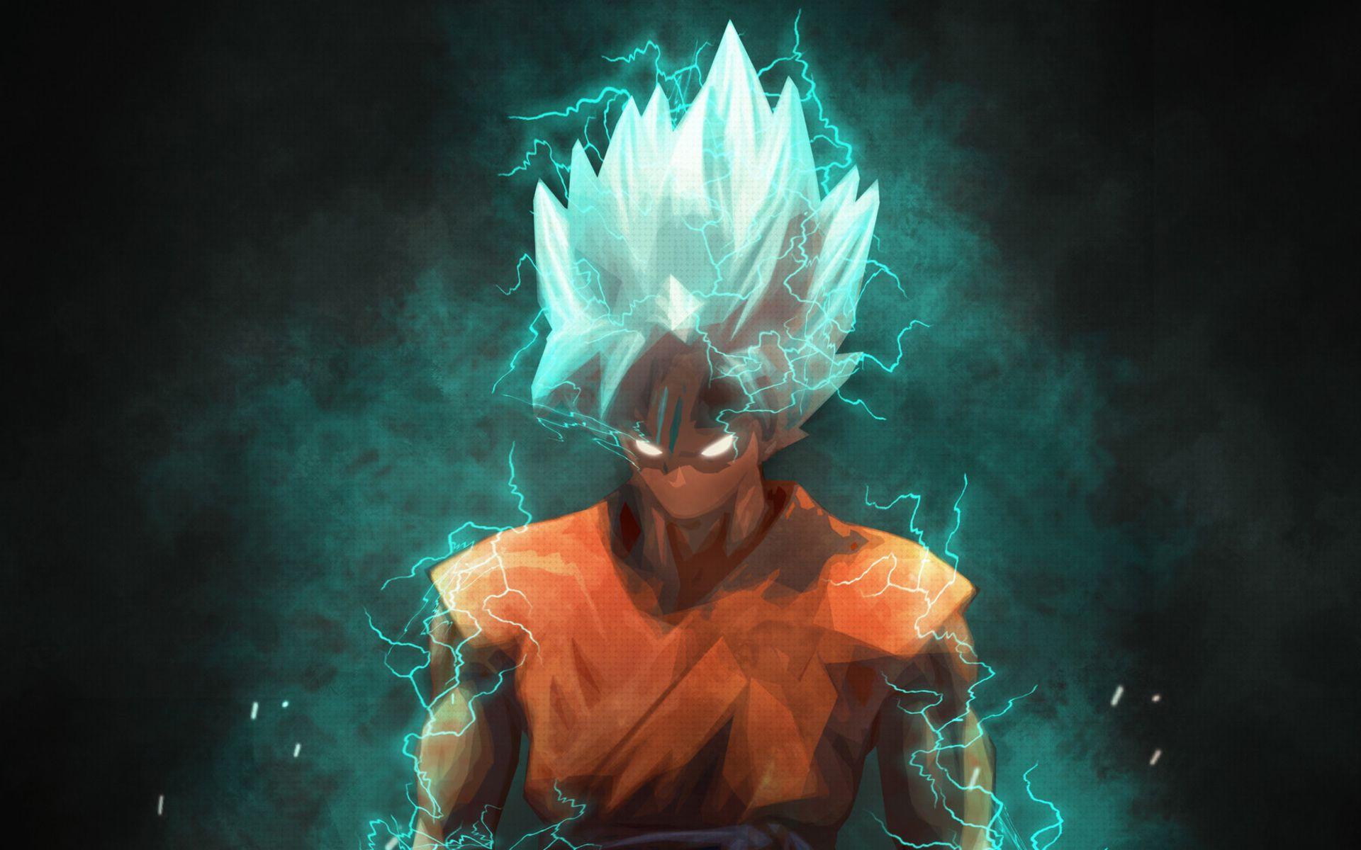 1920x1200 Download wallpaper Blue Goku, lightnings, Super Saiyan Blue
