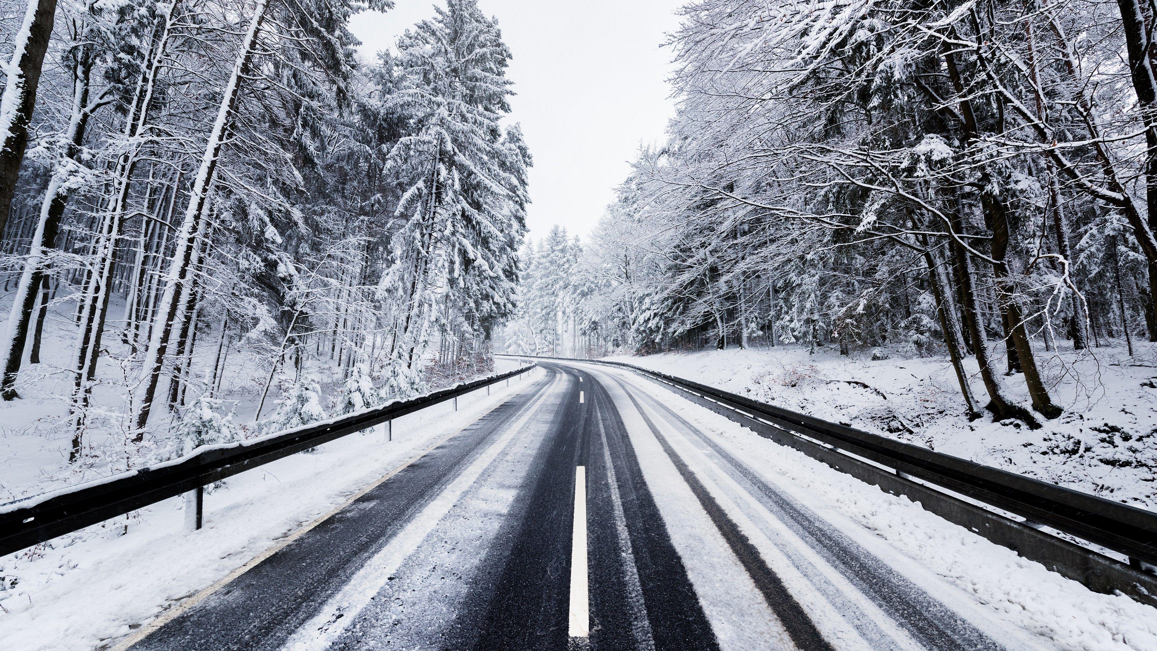 3840x2160 Winter Forest Road 4K Wallpaper