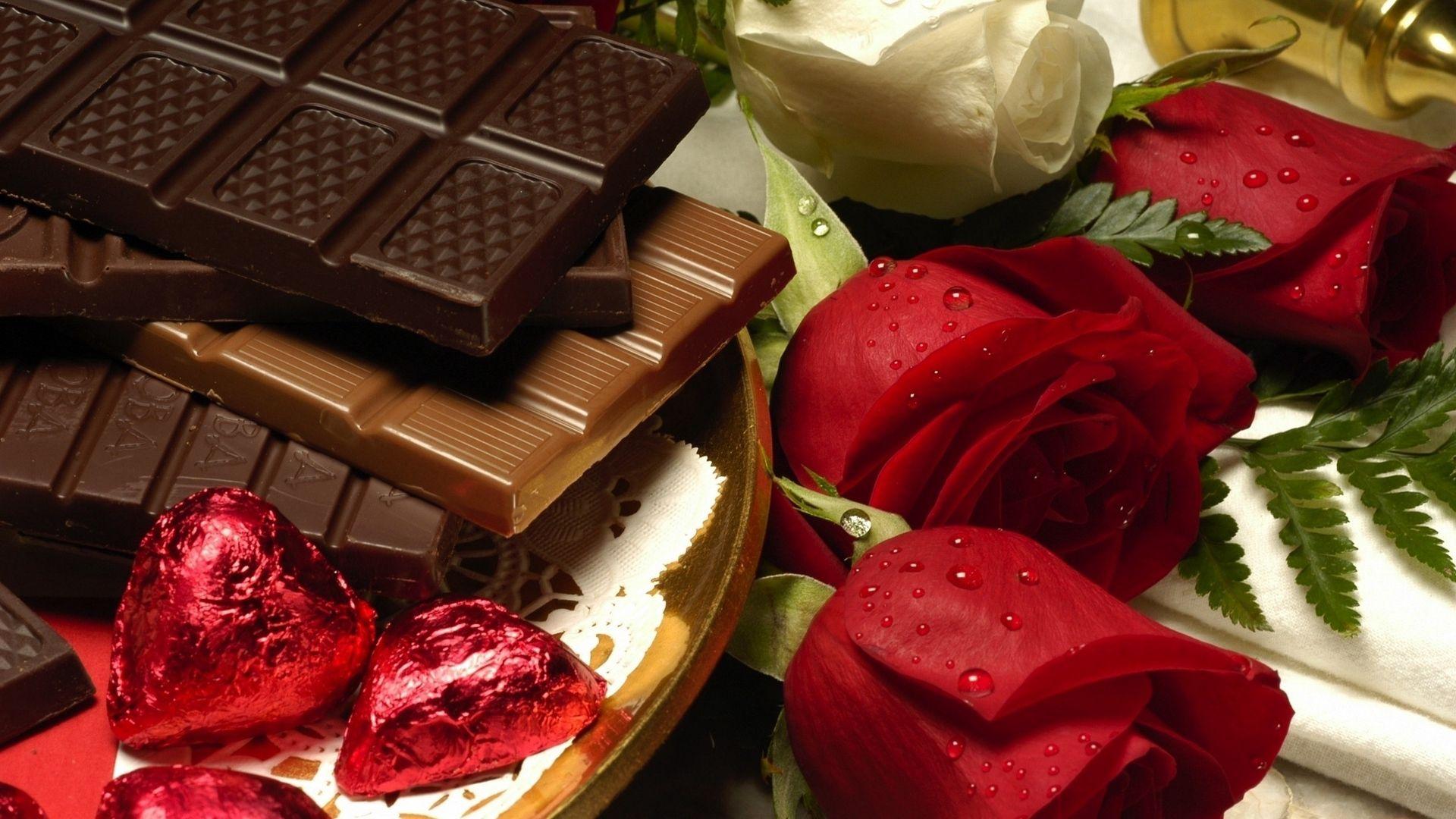 1920x1080 Download wallpaper 1920x1080 chocolate, flowers, roses full HD
